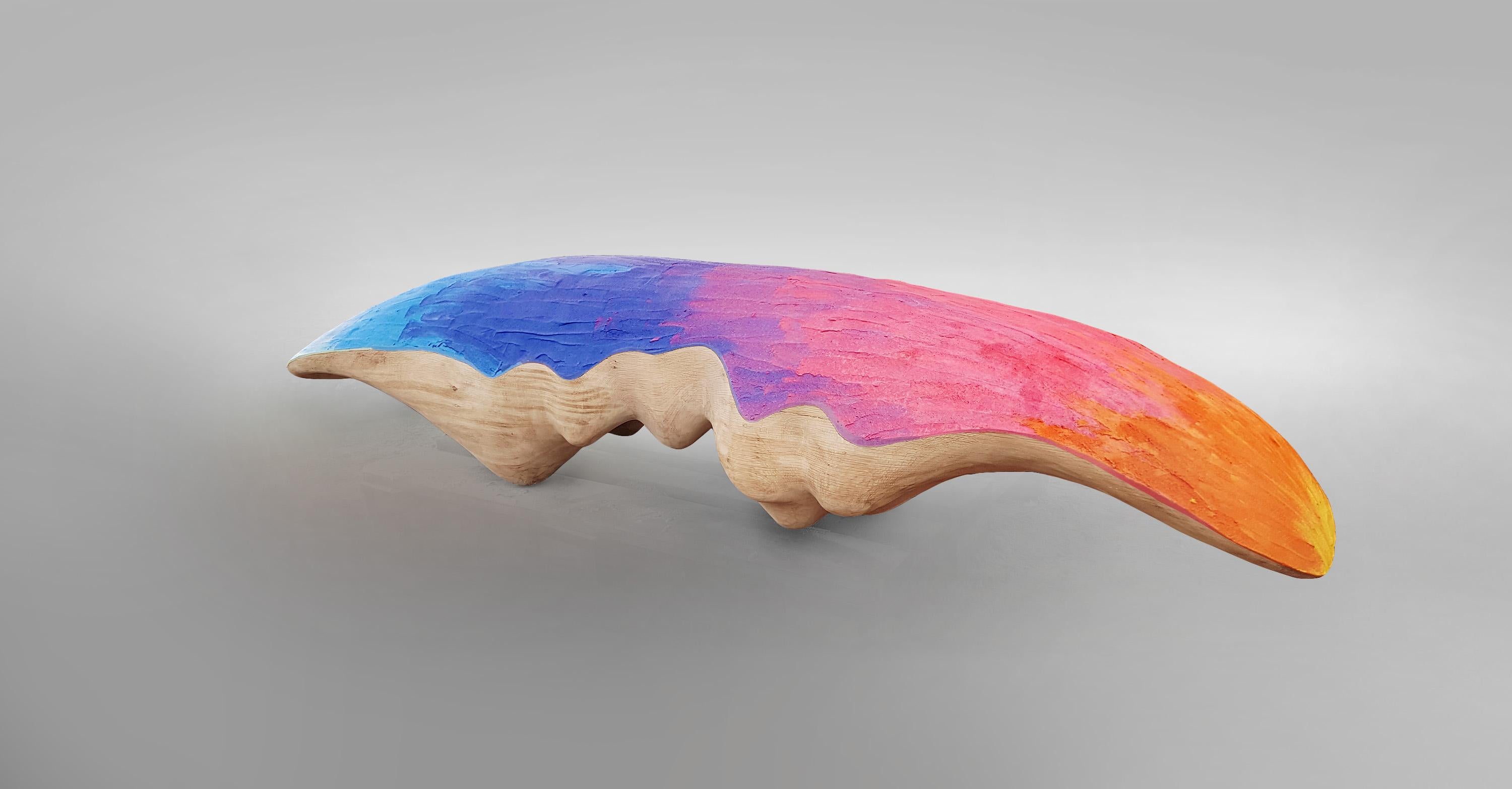 Modern Eduard Locota Oak Wood & Rainbow Color Jesmonite Bench  For Sale
