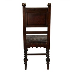 Reanaissance Revival Hand-Carved Chair with Embossed Leather 19th Century