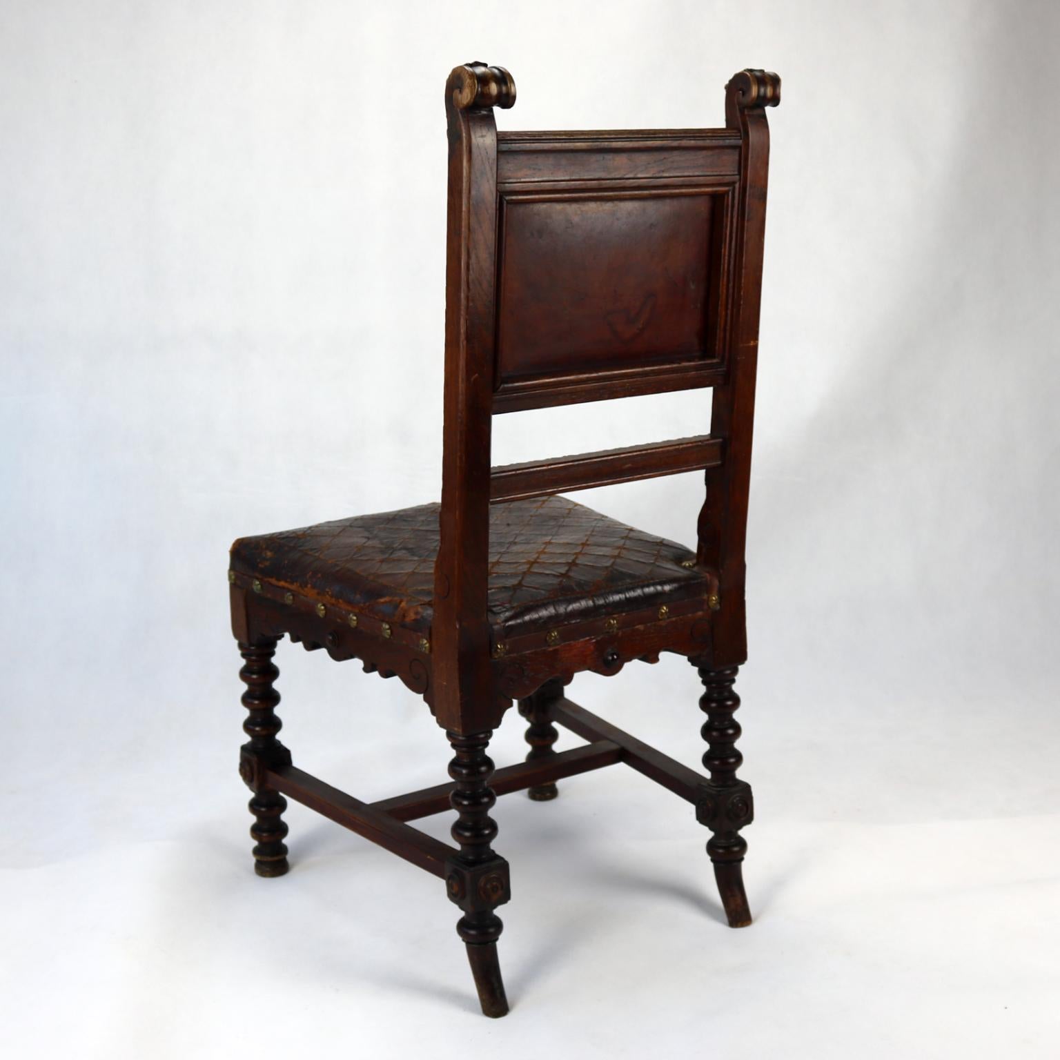 Reanaissance Revival Hand-Carved Chair with Embossed Leather 19th Century In Fair Condition For Sale In Lucenec, SK