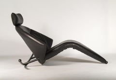 Rear Black Leather Rocking Chair, Ligne Roset, France, 1980