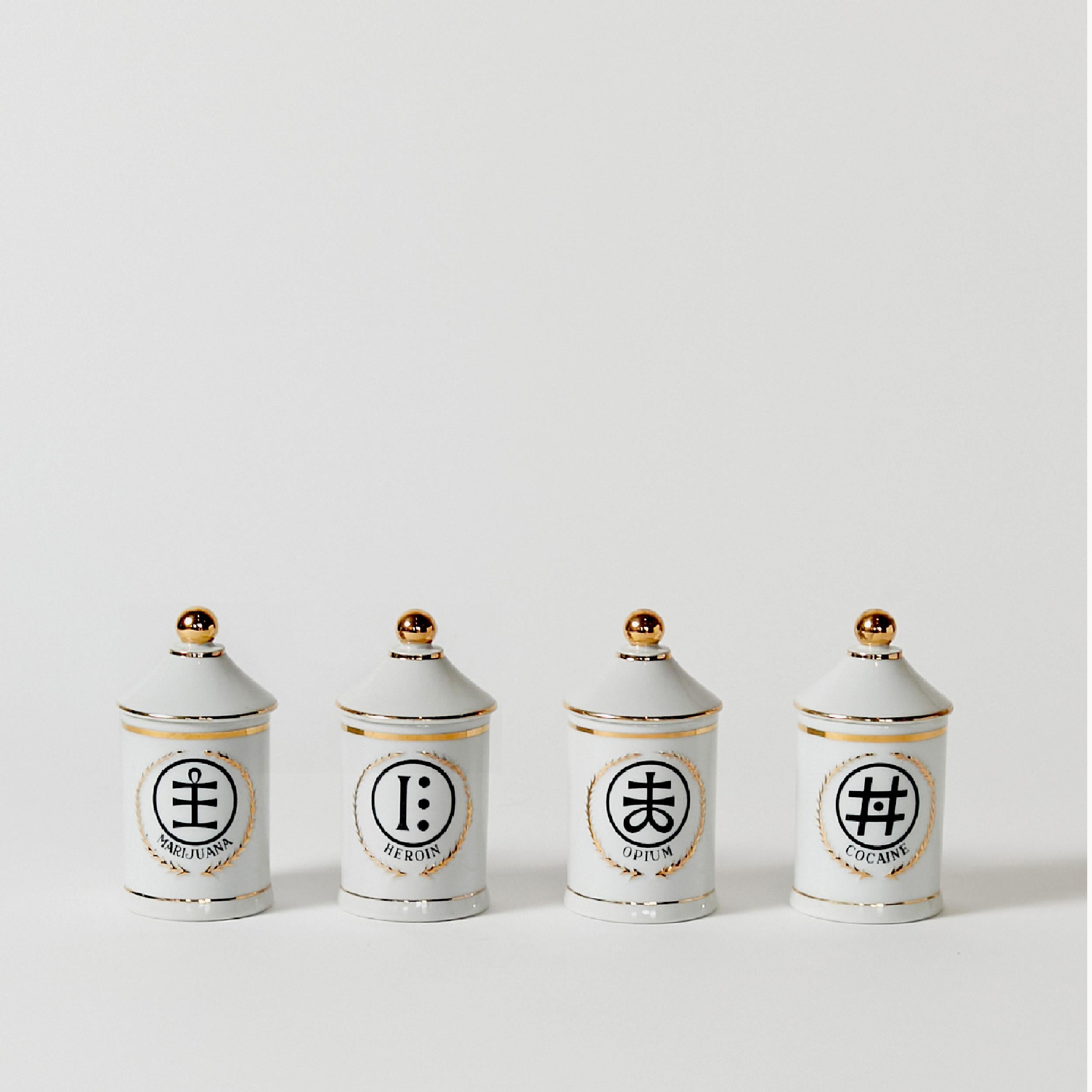 Rare set of four porcelain jars by LaGardo Tackett made in Japan.