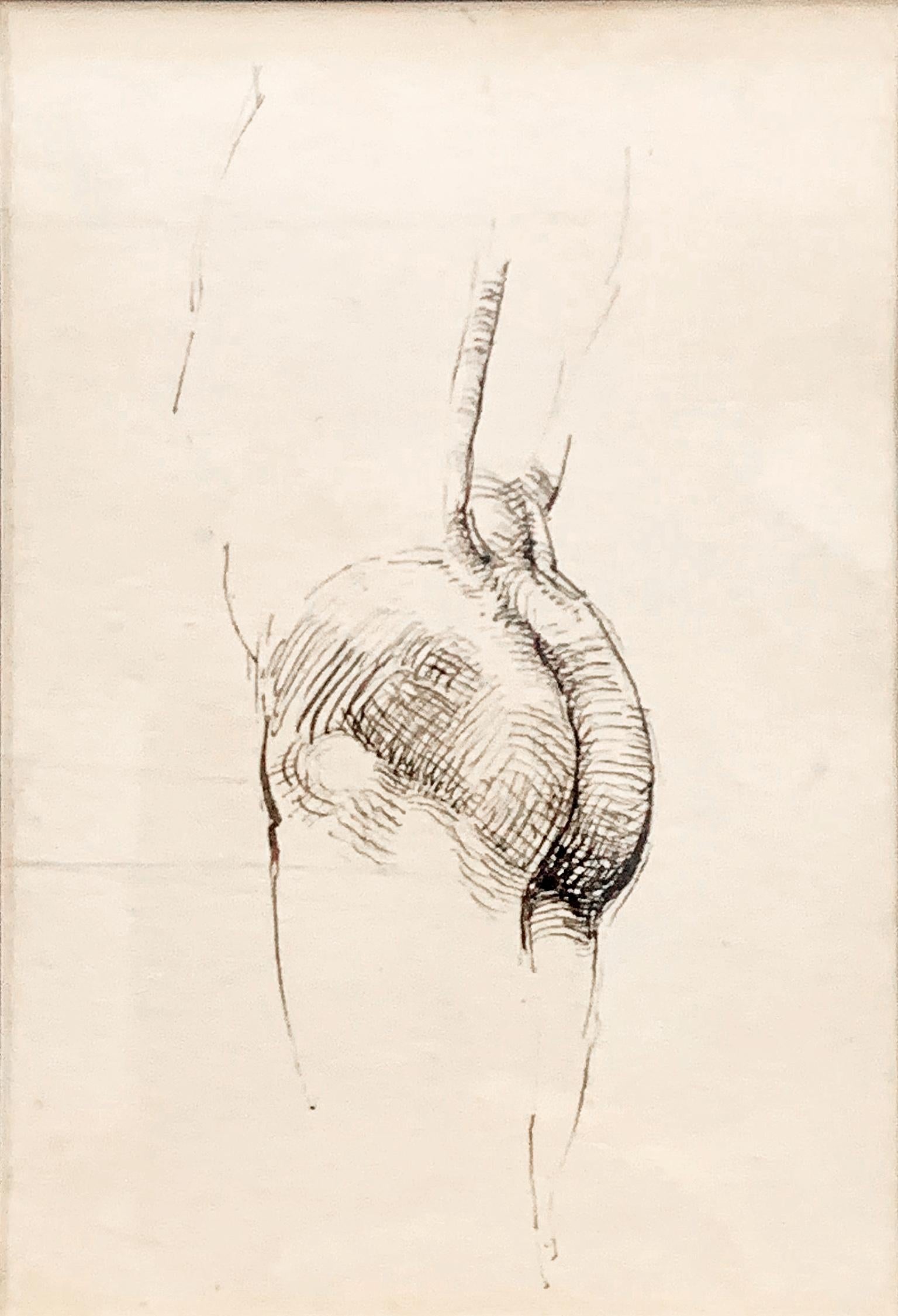 Diese fein detaillierte Zeichnung der Rückseite eines männlichen Aktes mit Tusche auf Papier stammt von John Kenneth Green, einem erfolgreichen englischen Künstler, der vor allem für seine Porträts bekannt ist. Green stammte aus Suffolk, England,