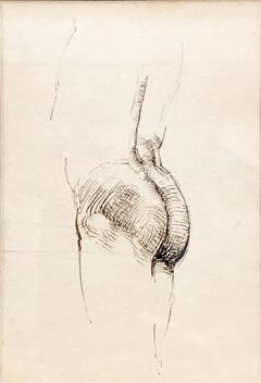 "Rear View, " Superb Ink Drawing by John K. Green, Circle of Benjamin Britten