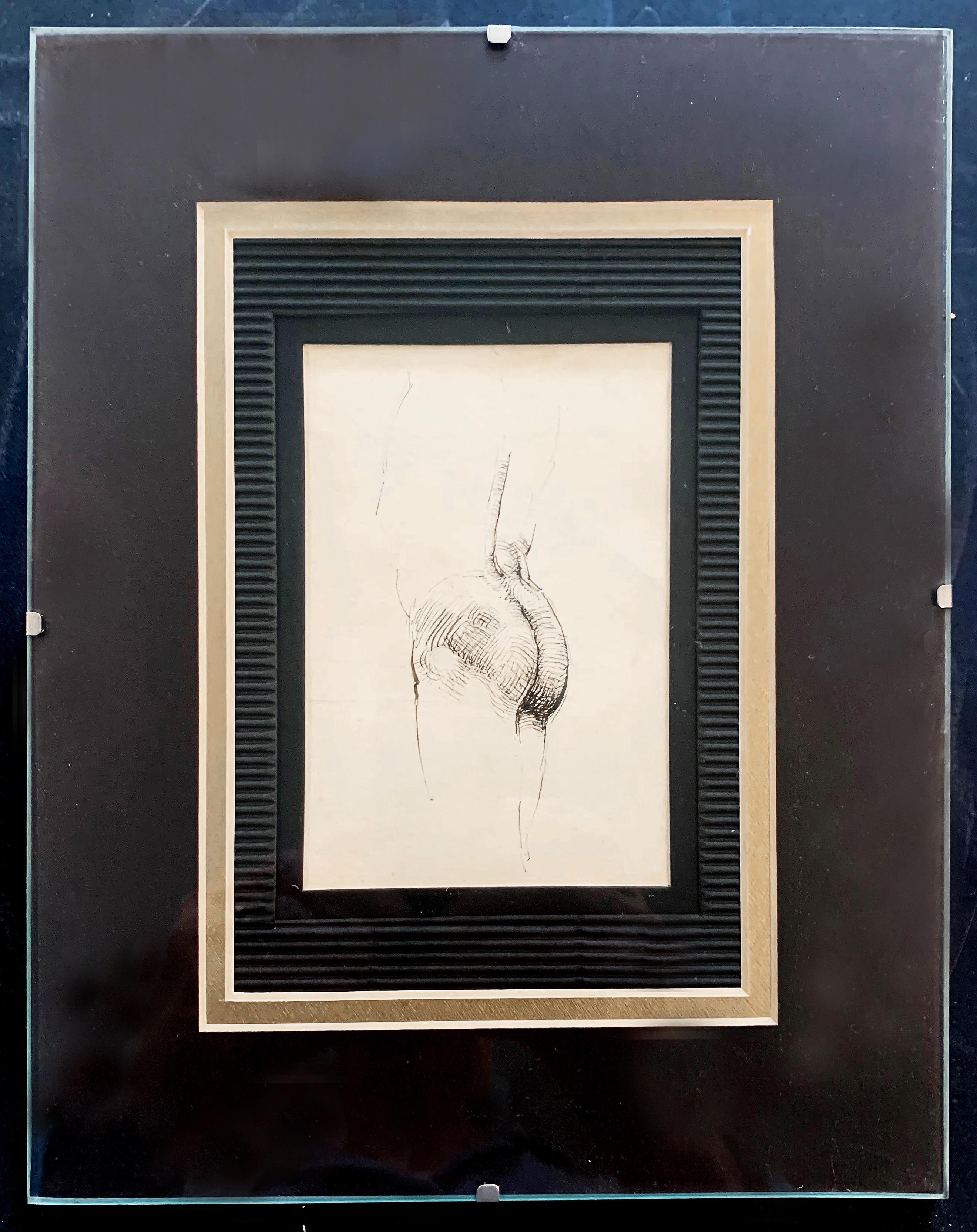 „Rear View“, hervorragende Tintenzeichnung von John K. Green, Kreis von Benjamin Britten (Art déco) im Angebot