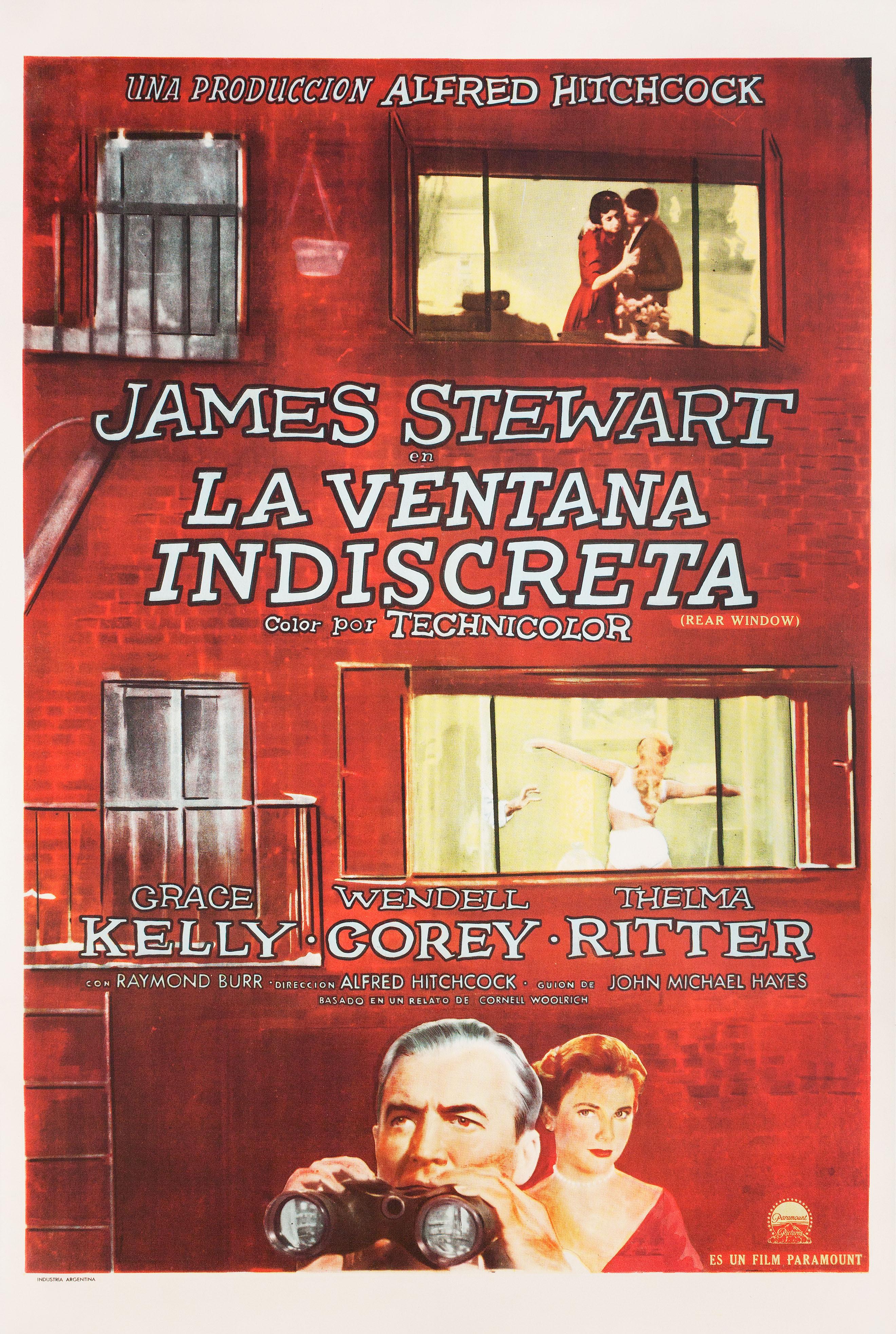 Original 1954 Argentine poster for the film Rear Window directed by Alfred Hitchcock with James Stewart / Grace Kelly / Wendell Corey / Thelma Ritter. Fine condition, linen-backed. This poster has been professionally linen-backed. Please note: the