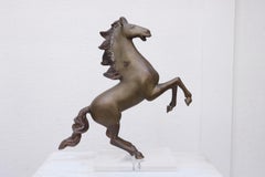 Modern Rearing Horse Sculpture in Bronze on Lucite Base, Circa 1980