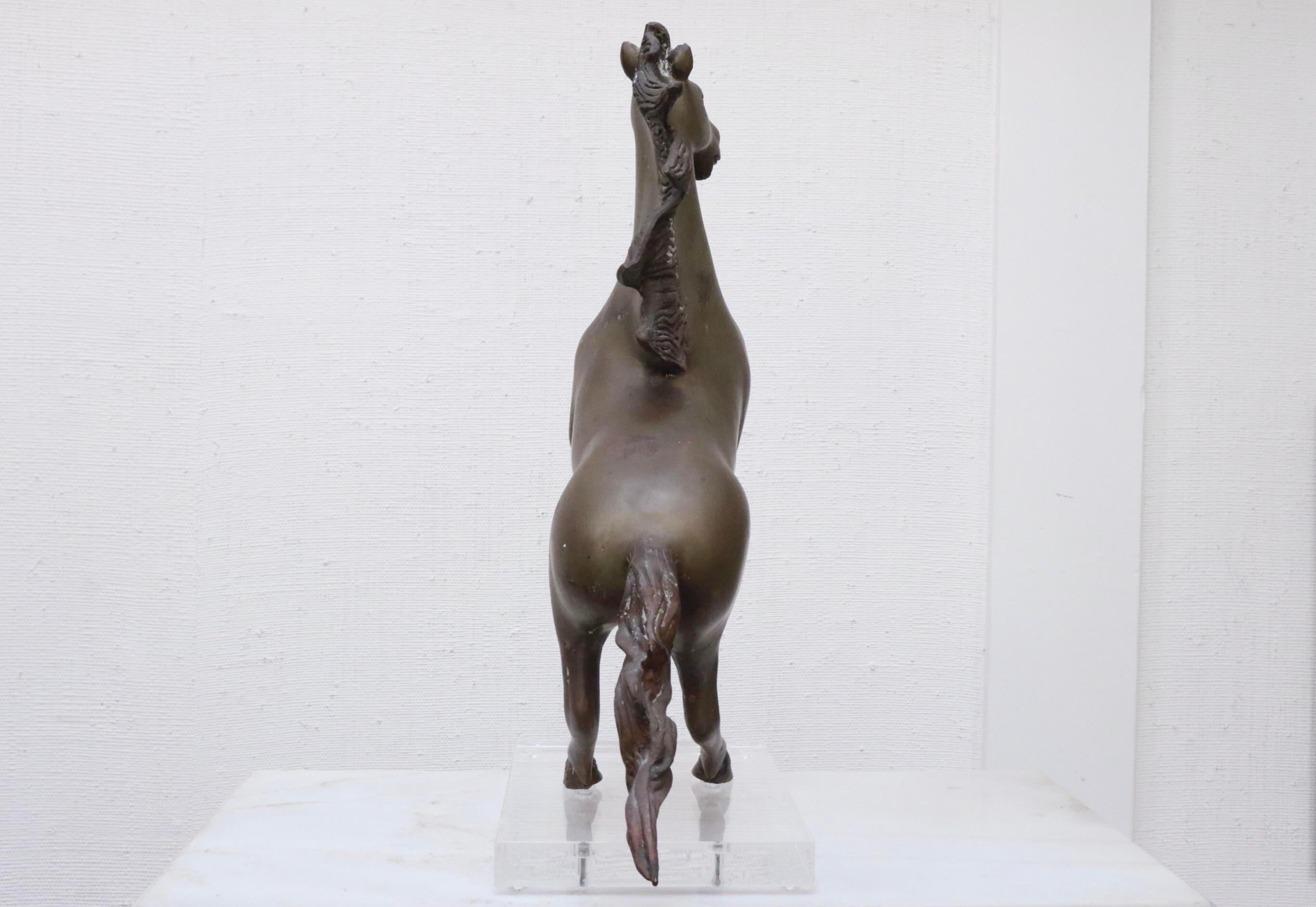 20th Century Rearing Horse Sculpture in Brass on Lucite For Sale