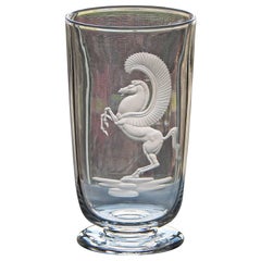 "Rearing Pegasus," Classic Art Deco Engraved Glass Vase, Waugh for Steuben