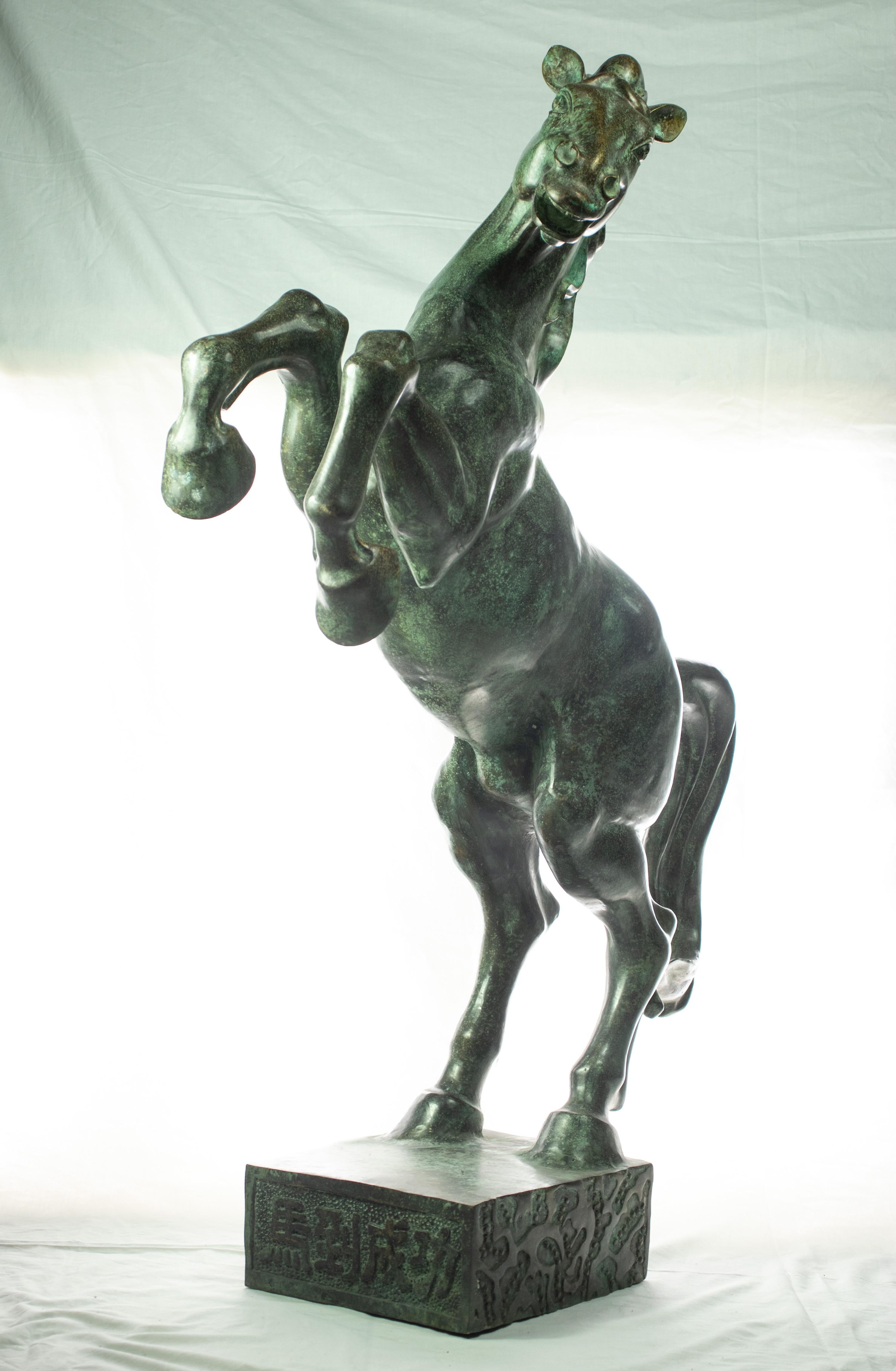 American Empire Rearing Stallion Bronze Stand Horse Figure Carved Animal Asian Statue Sculpture For Sale