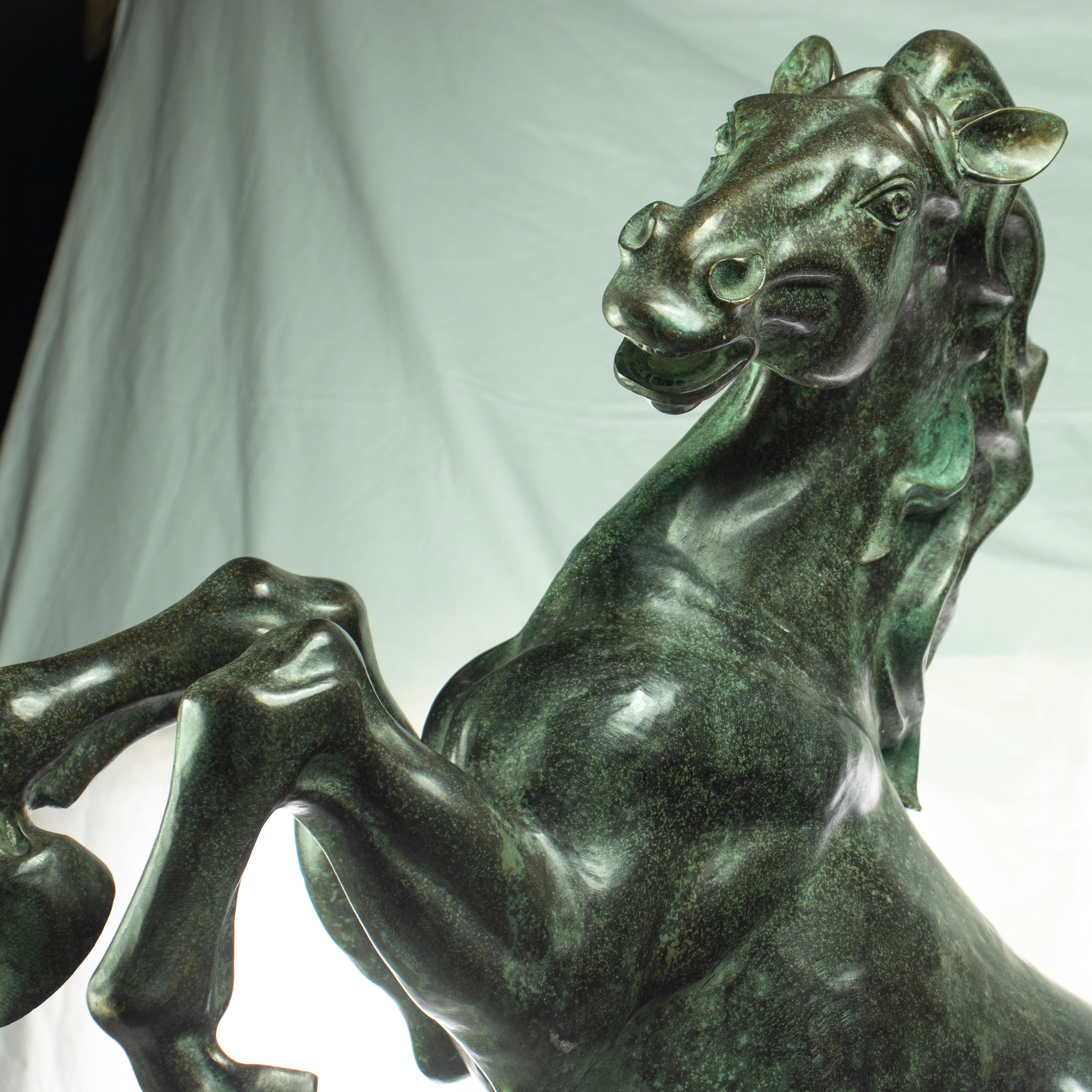 Rearing Stallion Bronze Stand Horse Figure Carved Animal Asian Statue Sculpture For Sale 1