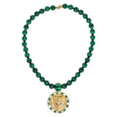 Reava Pendant with Mother of Pearl + Malachite in 18K Gold