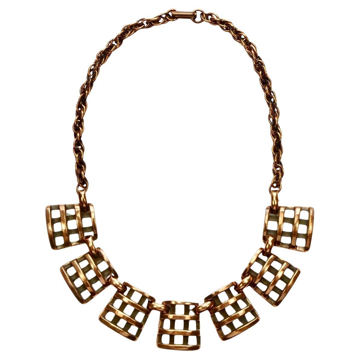 Rebajes Mid Century Copper Abstract Design Polished Necklace For Sale