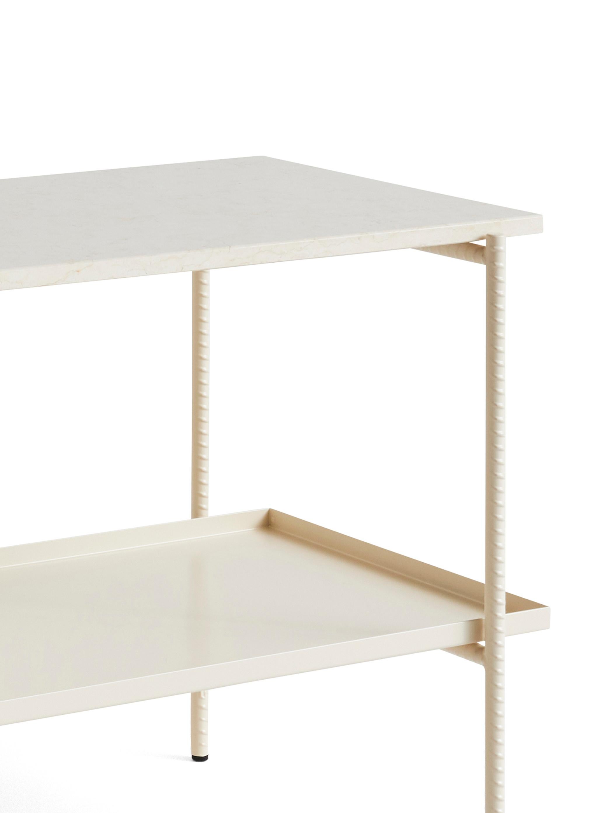 Chinese Rebar Side Table - Alabaster Powder Coated Steel/Beige Crema Diva Marble for Hay For Sale