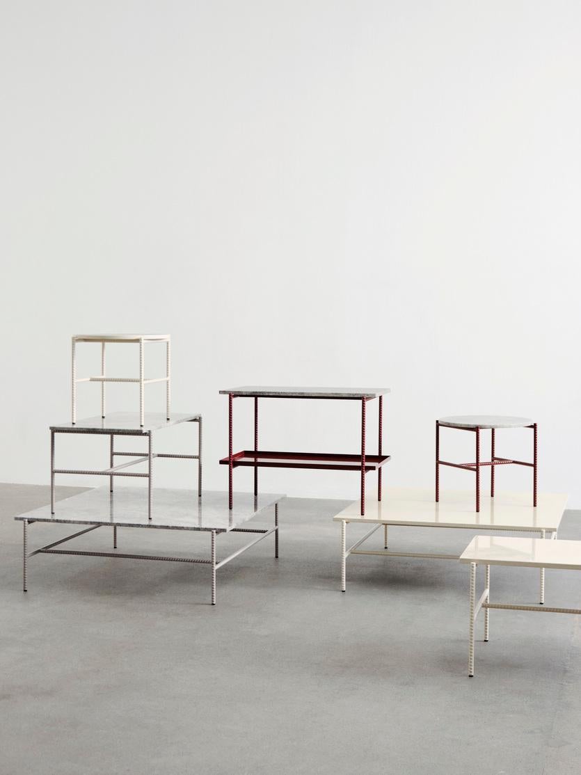 Powder-Coated Rebar Side Table - Alabaster Powder Coated Steel/Beige Crema Diva Marble for Hay For Sale