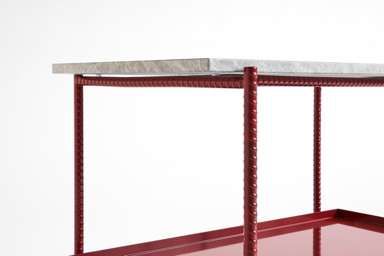 Powder-Coated Rebar Side Table - Barn Red Steel / Grey Marble by Sylvain Willenz for Hay For Sale