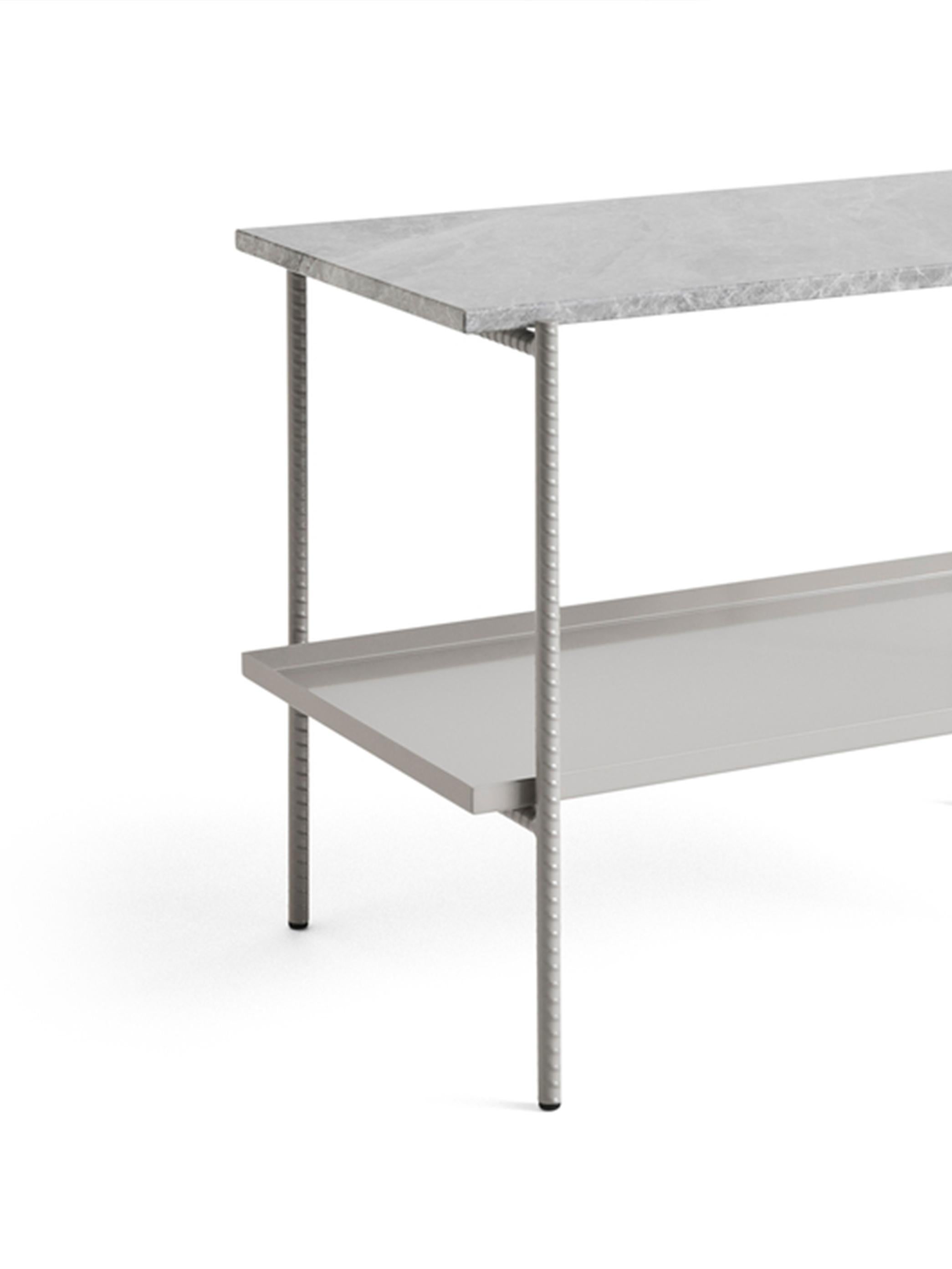 Scandinavian Modern Rebar Side Table - Fossil Grey Powder Coated Steel/Tundra Grey Marble for Hay For Sale
