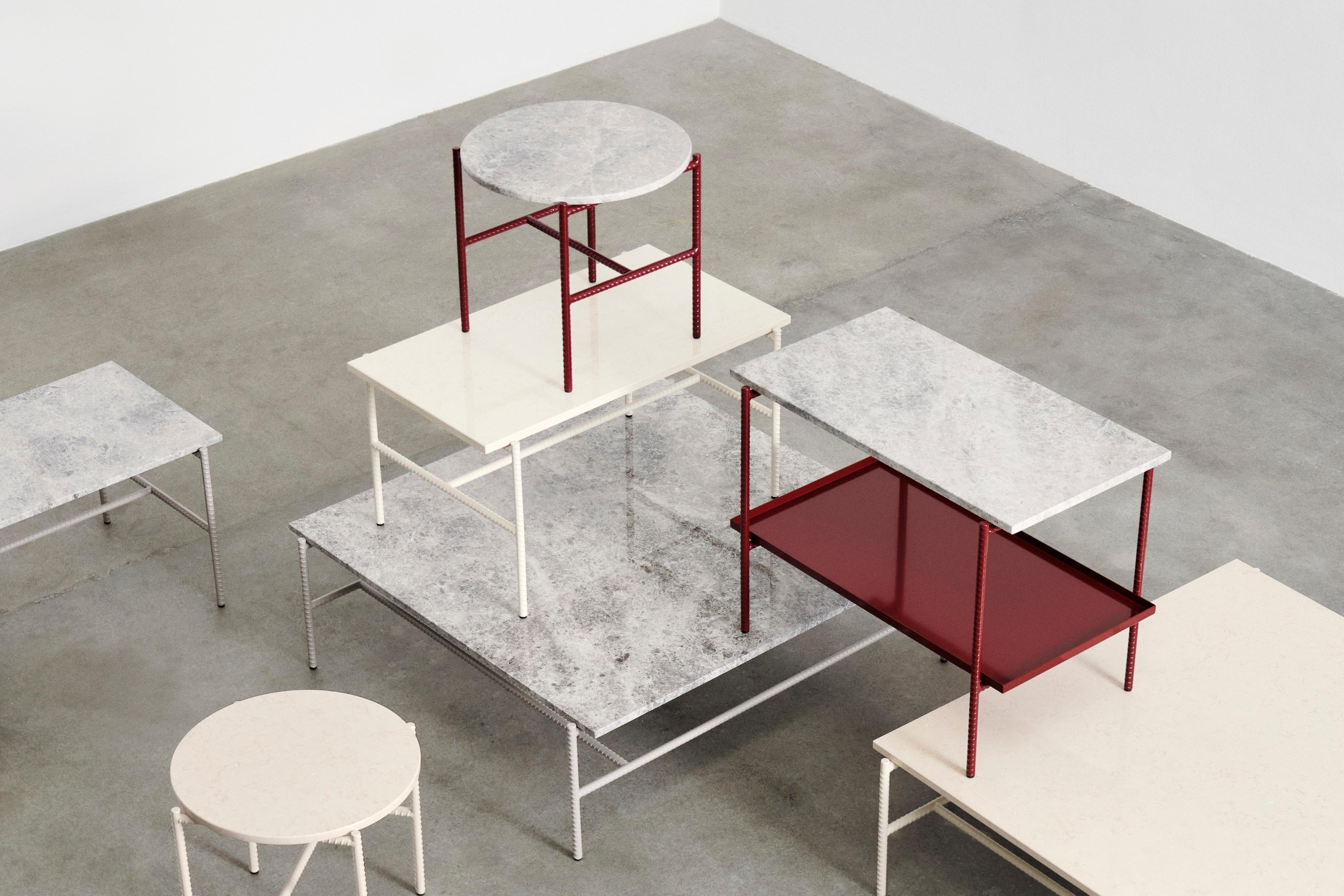 Rebar Side Table - Fossil Grey Powder Coated Steel/Tundra Grey Marble for Hay In New Condition For Sale In Dubai, AE