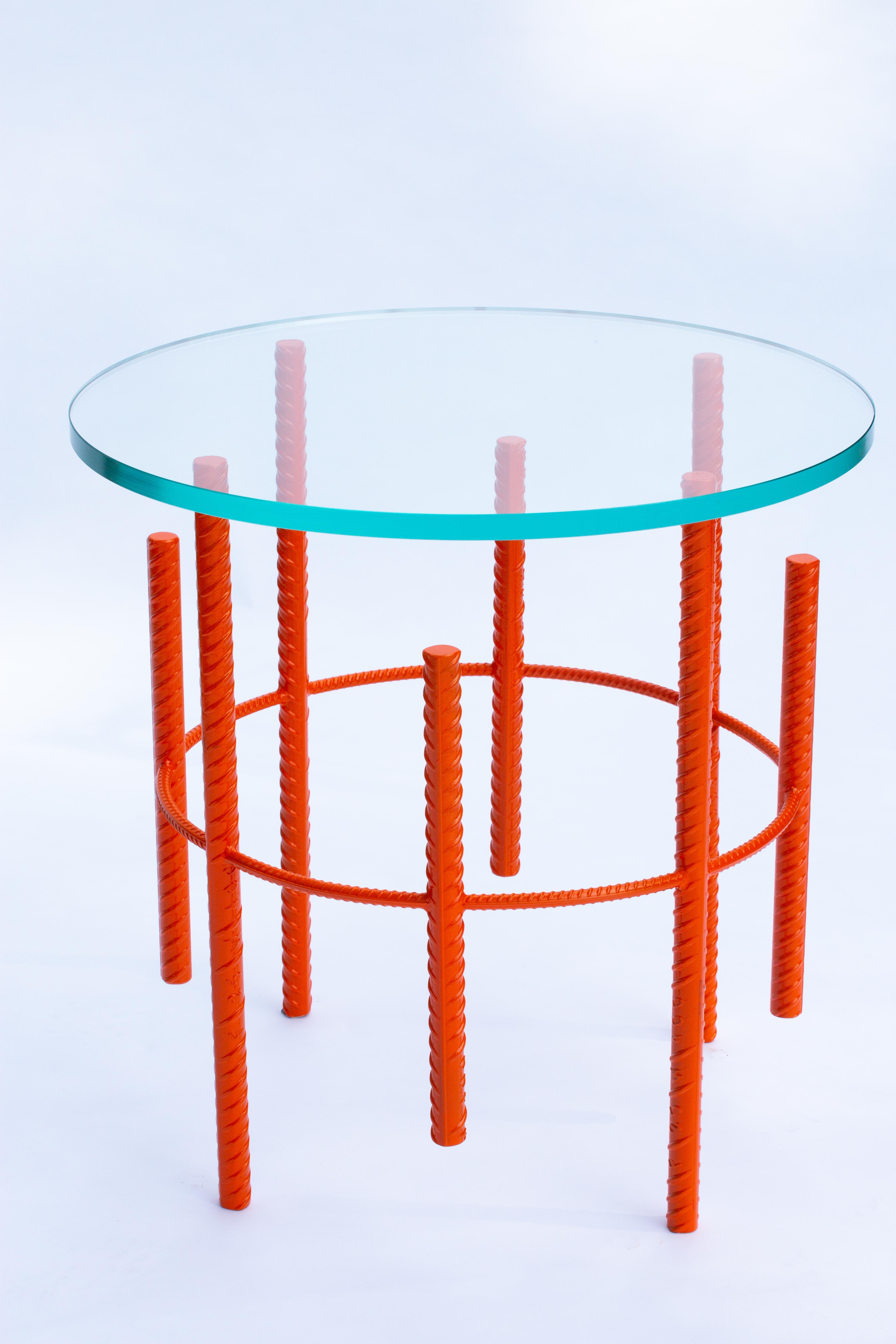 Other Rebar Side Table with Starphire Glass Top & Coral Base For Sale
