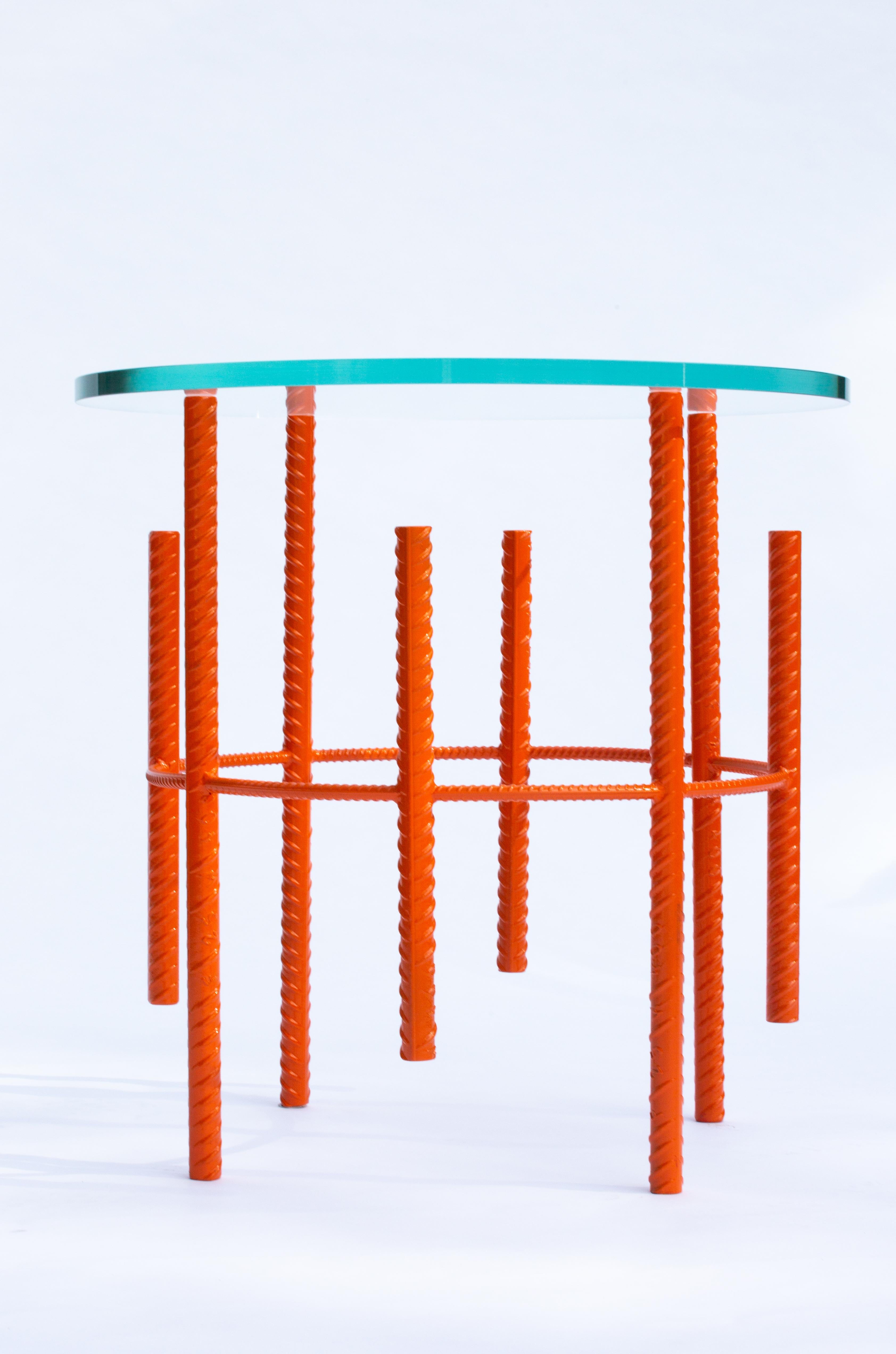 Rebar Side Table with Starphire Glass Top & Coral Base In New Condition For Sale In Toronto, Ontario