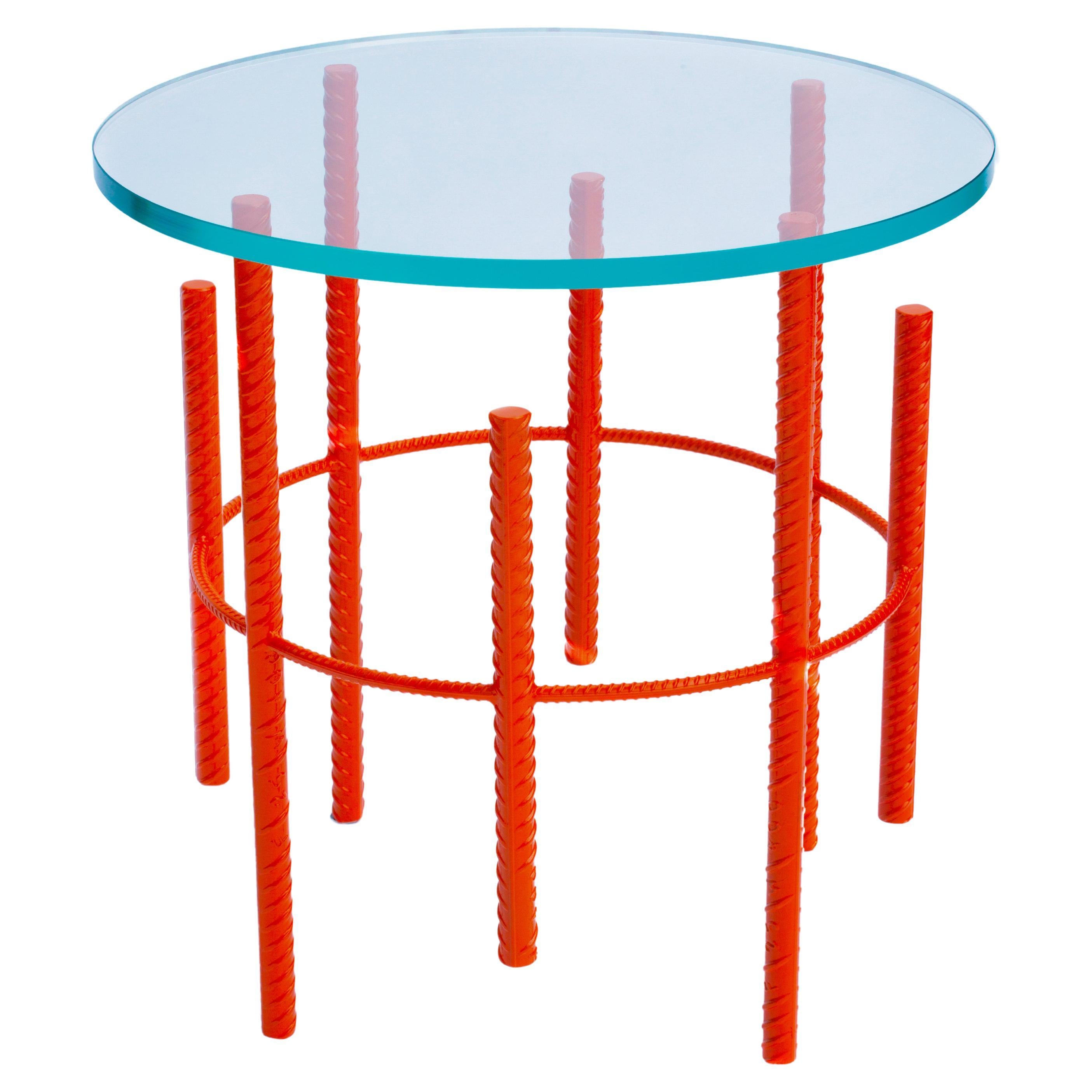 Rebar Side Table with Starphire Glass Top & Coral Base For Sale