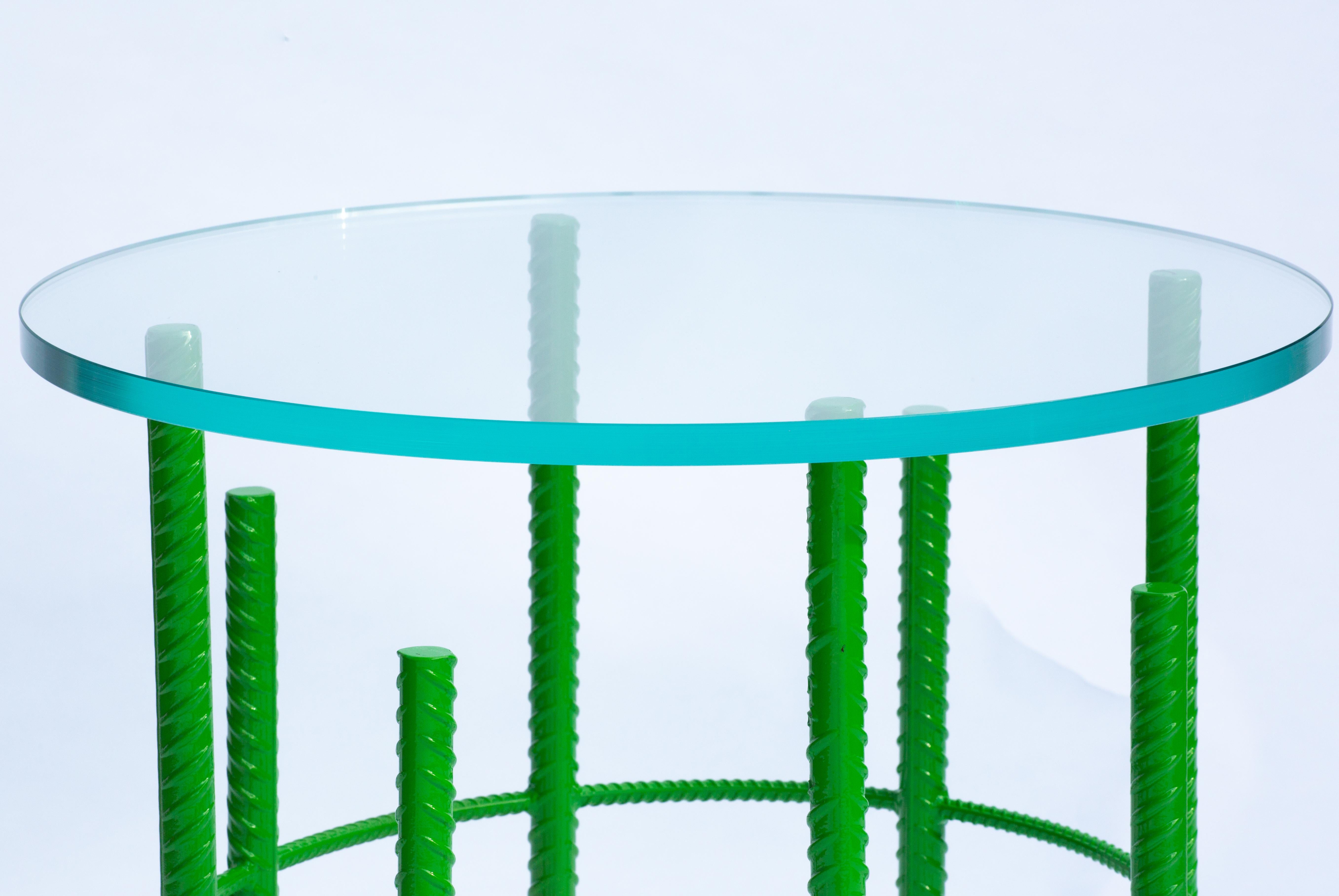 Rebar Side Table with Starphire Glass Top & Lime Green Base In New Condition For Sale In Toronto, Ontario