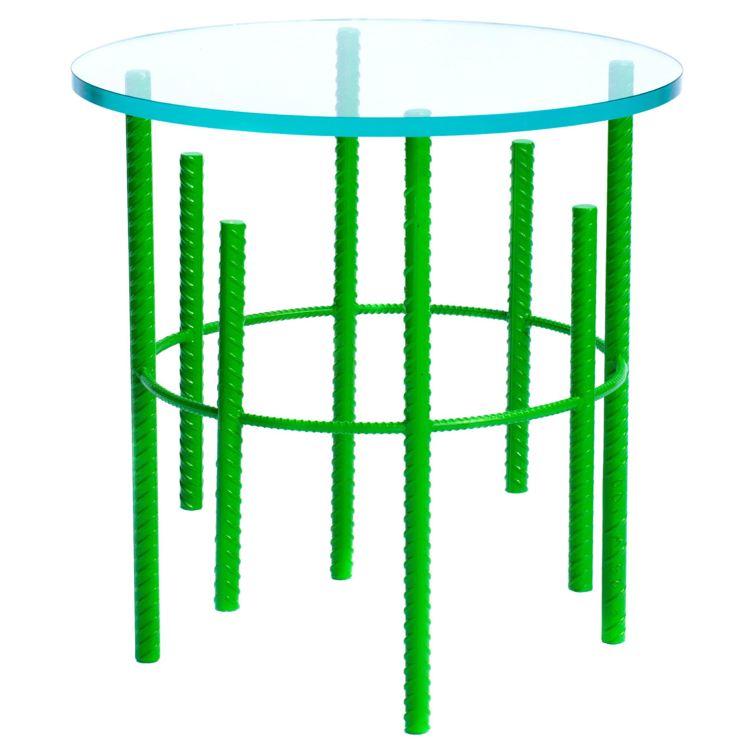 Rebar Side Table with Starphire Glass Top & Lime Green Base