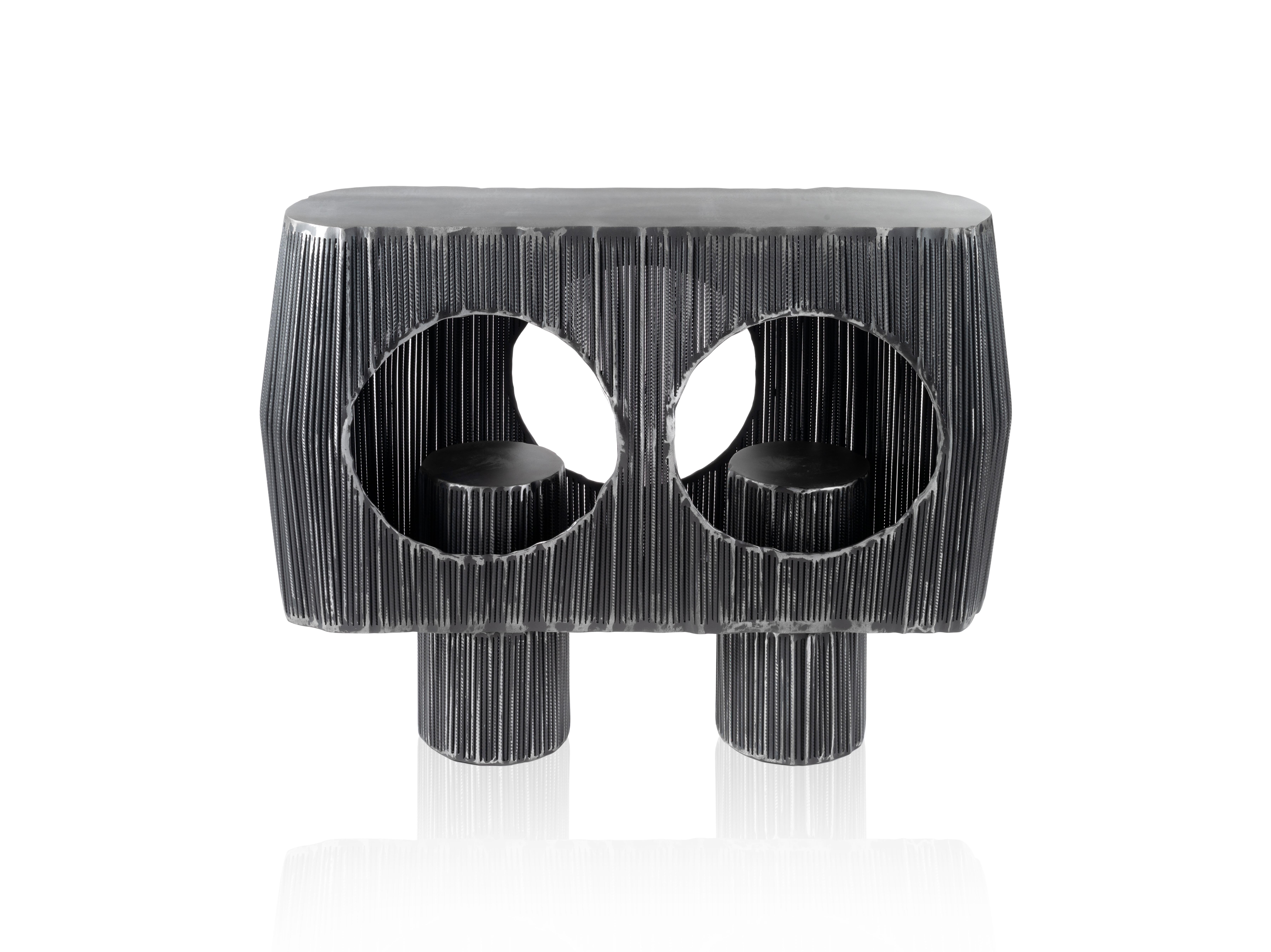 Dutch Rebar Steel Cabinet by Jordan Artisan Collectible Design Credenza Round Display For Sale