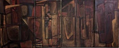 Argentine Abstract Constructivist Quadriptych Oil Painting Latin American Woman