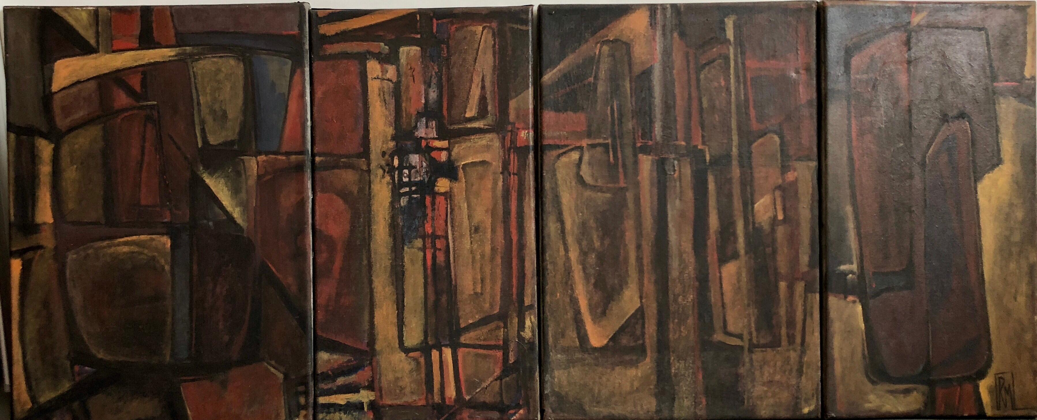 Rebeca Mendoza Abstract Painting - Argentine Abstract Constructivist Quadriptych Oil Painting Latin American Woman
