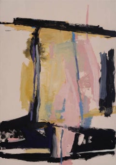 rebeca mendoza Large Contemporary Abstract Expressionist Painting in Black, Blush and Yellow