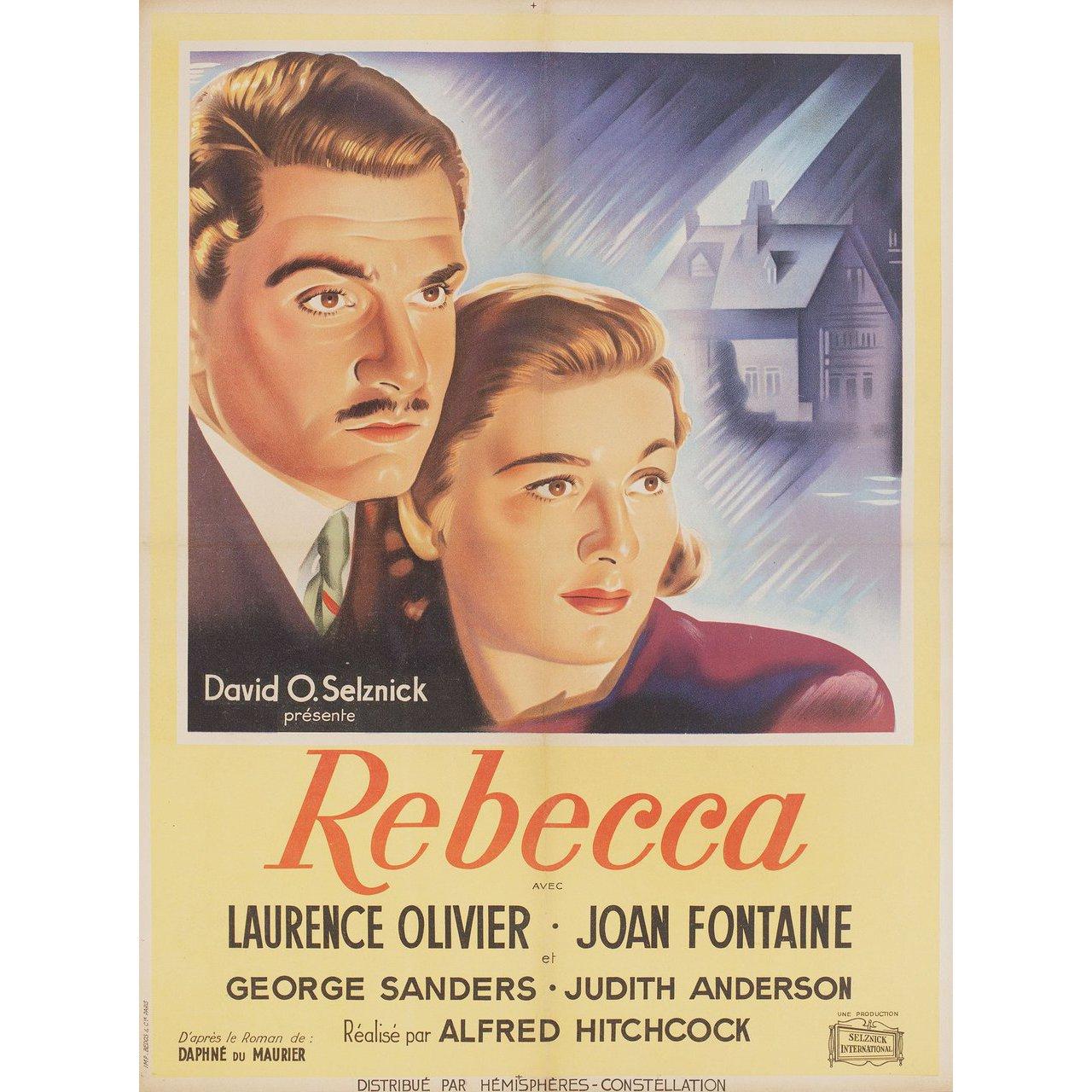 Original 1947 French moyenne poster for the first French theatrical release of the 1940 film Rebecca directed by Alfred Hitchcock with Laurence Olivier / Joan Fontaine / George Sanders / Judith Anderson. Fine condition, linen-backed. This poster has