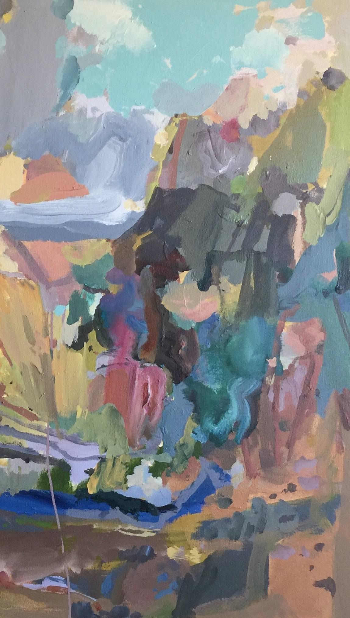 High Road to Taos along the Rio Grande - Abstract Expressionist Painting by Rebecca Allan