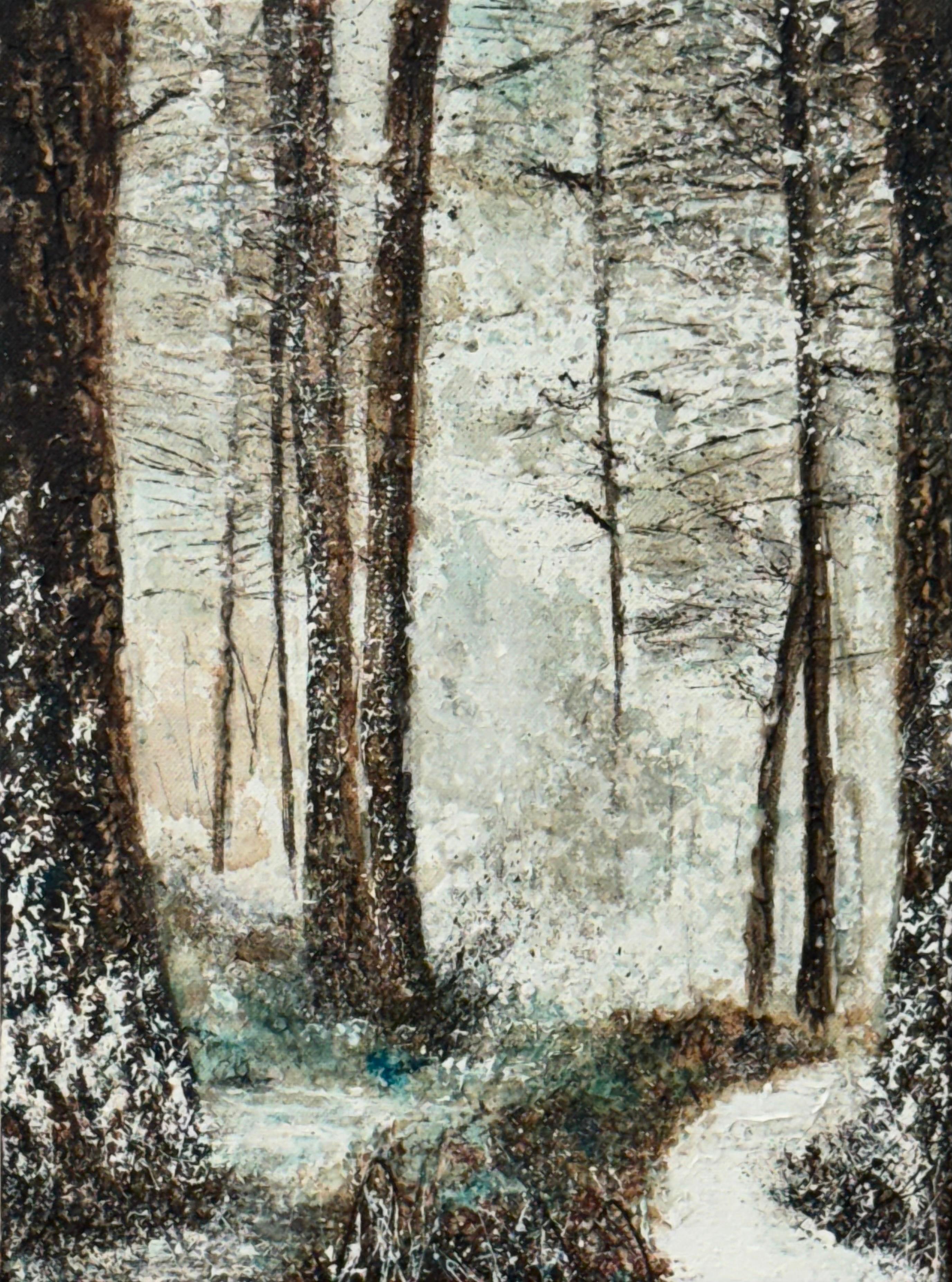 Winterwald-Impasto-Gemälde von England im Schnee von einem britischen zeitgenössischen Künstler im Angebot 2