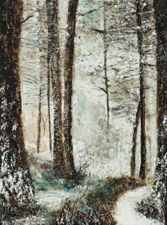 Winter Forest Impasto Painting of England in Snow by British Contemporary Artist