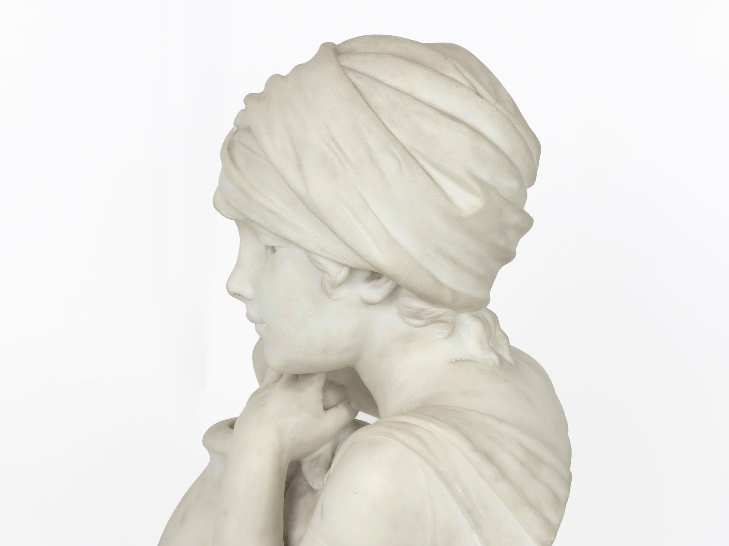 “Rebecca at the Well” Italian Marble Antique Bust Sculpture by Antonio Piazza 5