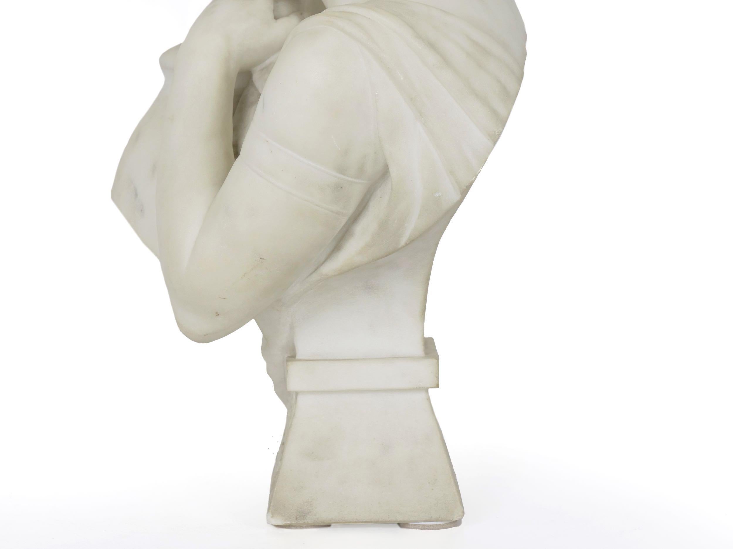 “Rebecca at the Well” Italian Marble Antique Bust Sculpture by Antonio Piazza 6