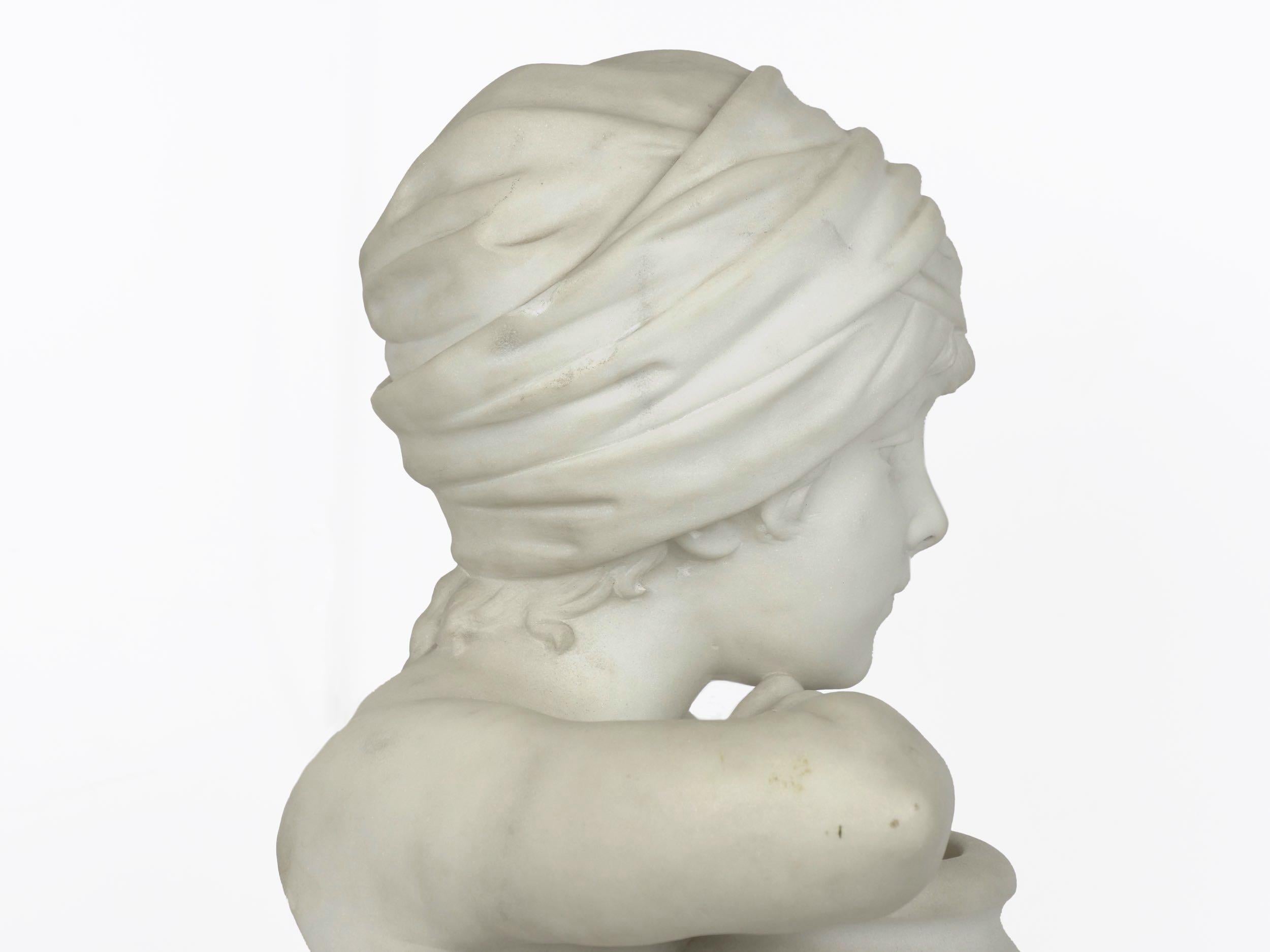 “Rebecca at the Well” Italian Marble Antique Bust Sculpture by Antonio Piazza 11