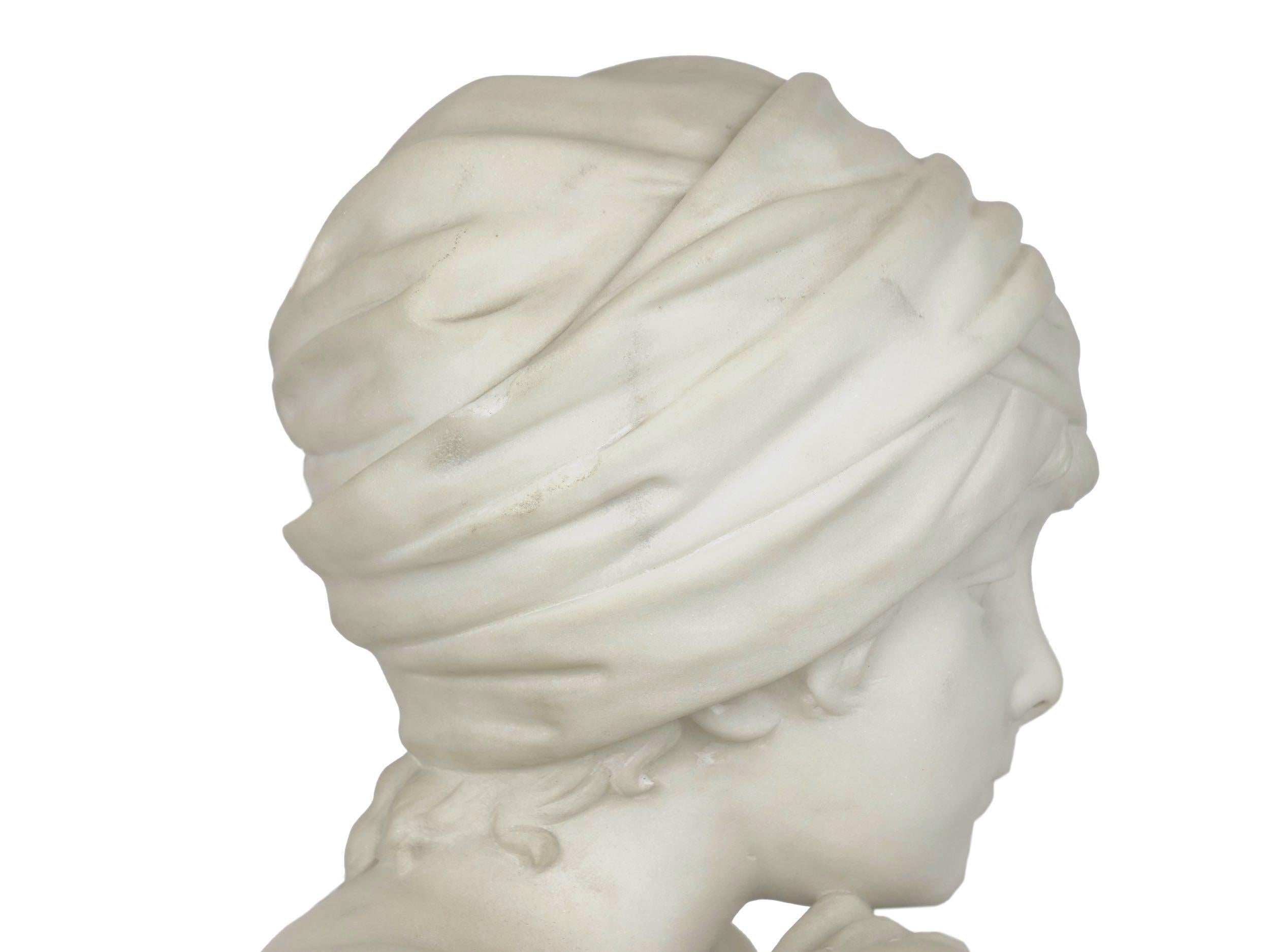 “Rebecca at the Well” Italian Marble Antique Bust Sculpture by Antonio Piazza 13