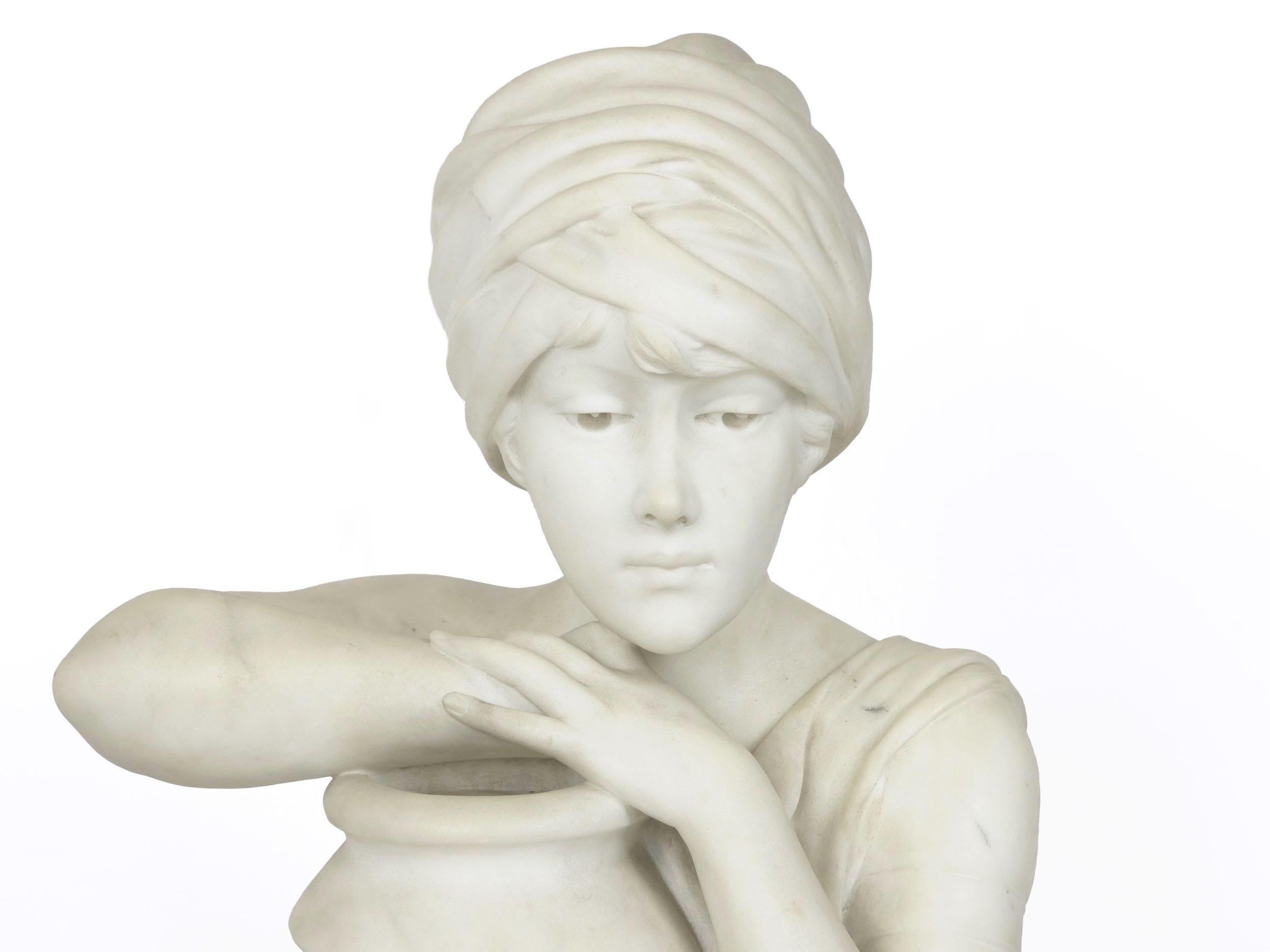 Carrara Marble “Rebecca at the Well” Italian Marble Antique Bust Sculpture by Antonio Piazza