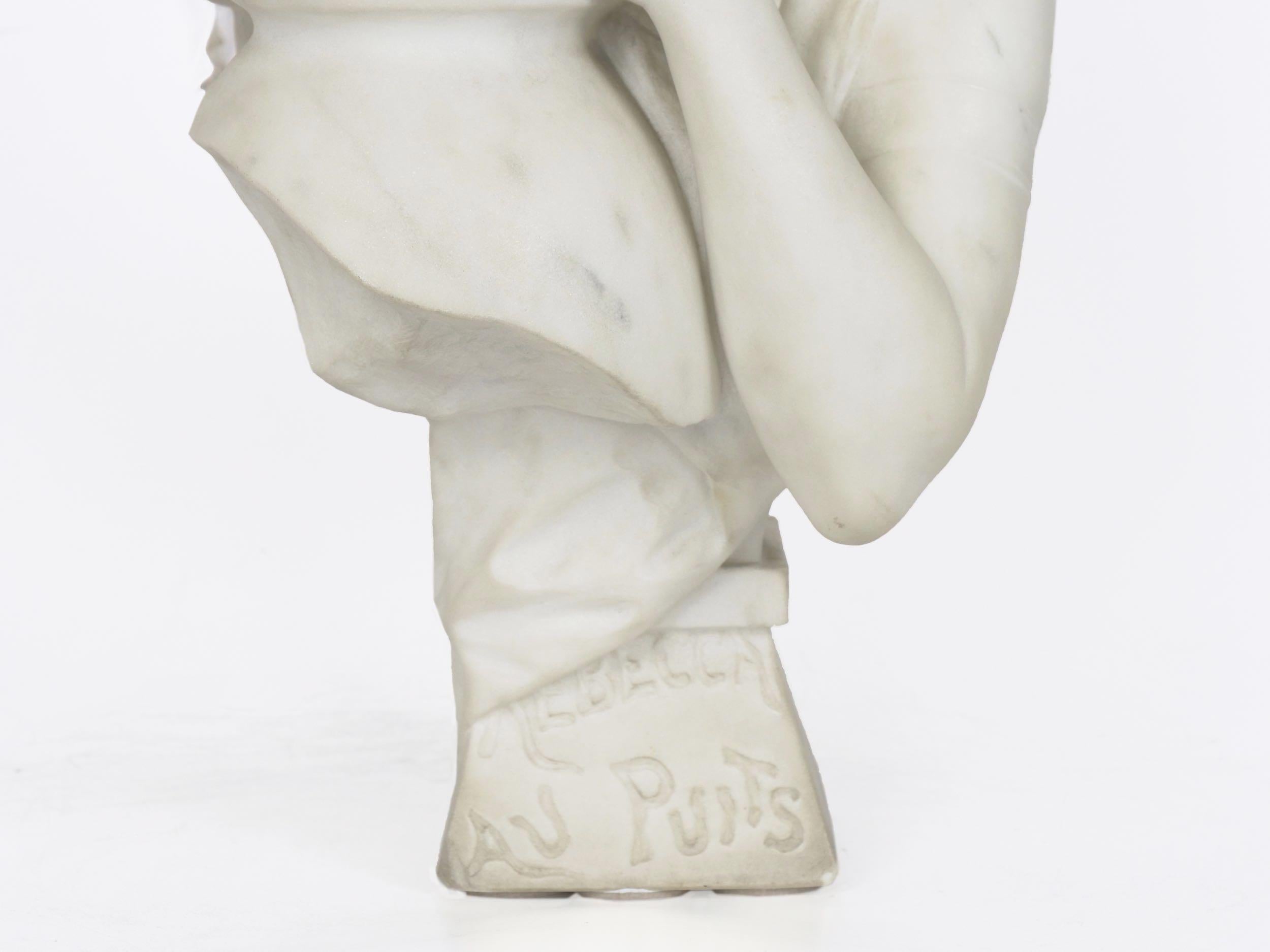 “Rebecca at the Well” Italian Marble Antique Bust Sculpture by Antonio Piazza 1