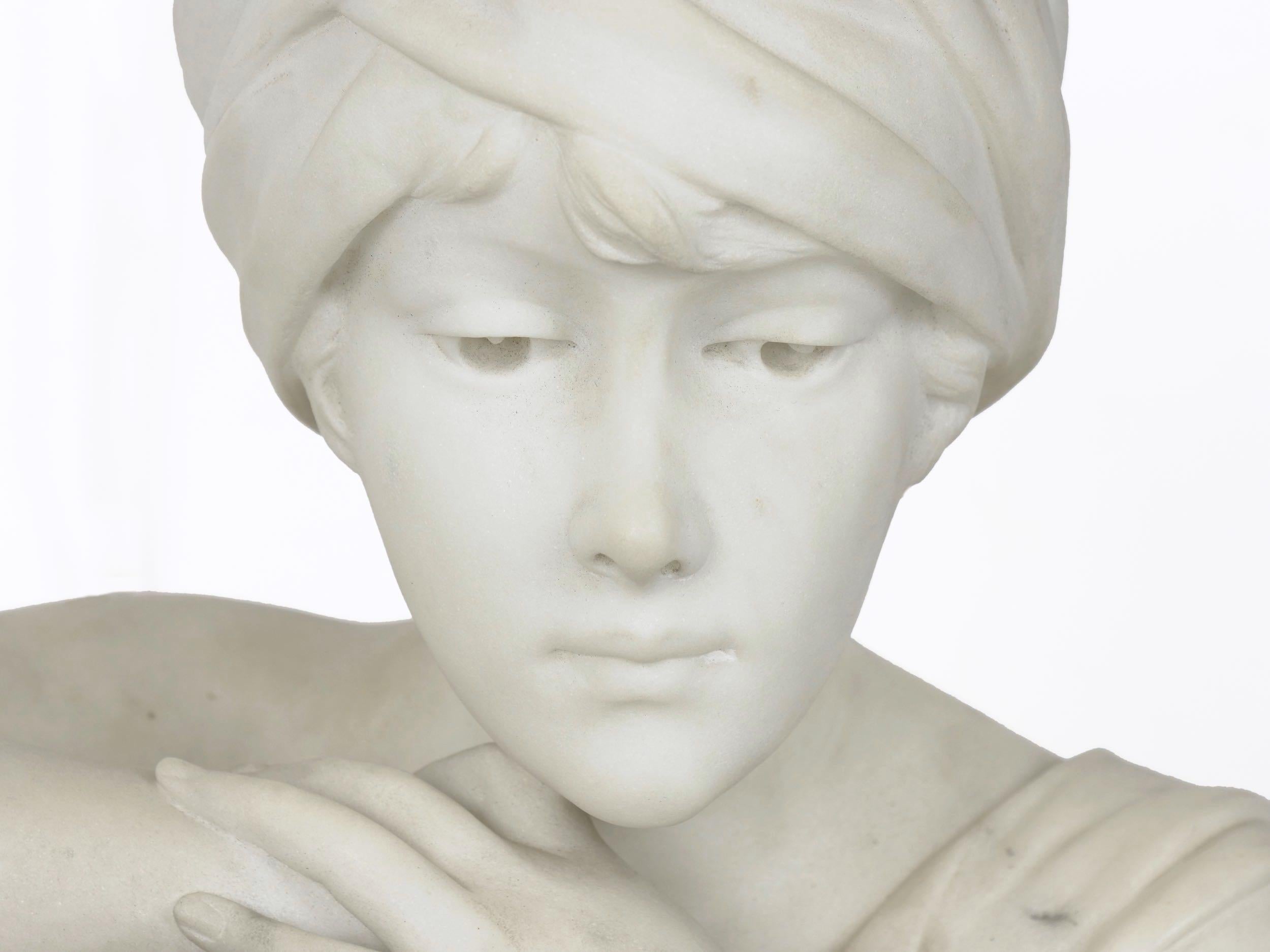 “Rebecca at the Well” Italian Marble Antique Bust Sculpture by Antonio Piazza 2