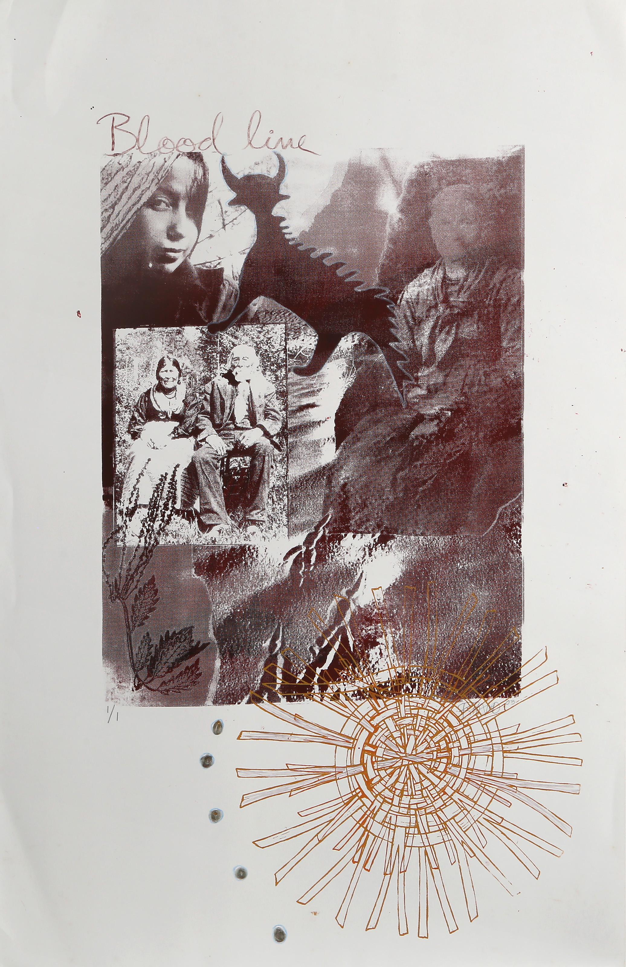 Blood Line II, serigrafia Monoprint colorata a mano Pop Art di Rebecca Baird