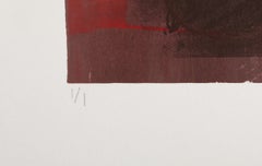 Red Memories, sérigraphie conceptuelle monochrome colorée à la main de Rebecca Baird