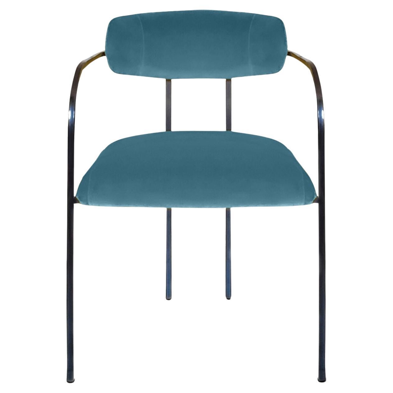 Rebecca Bio Bluish Green Velvet Dining Chair  For Sale
