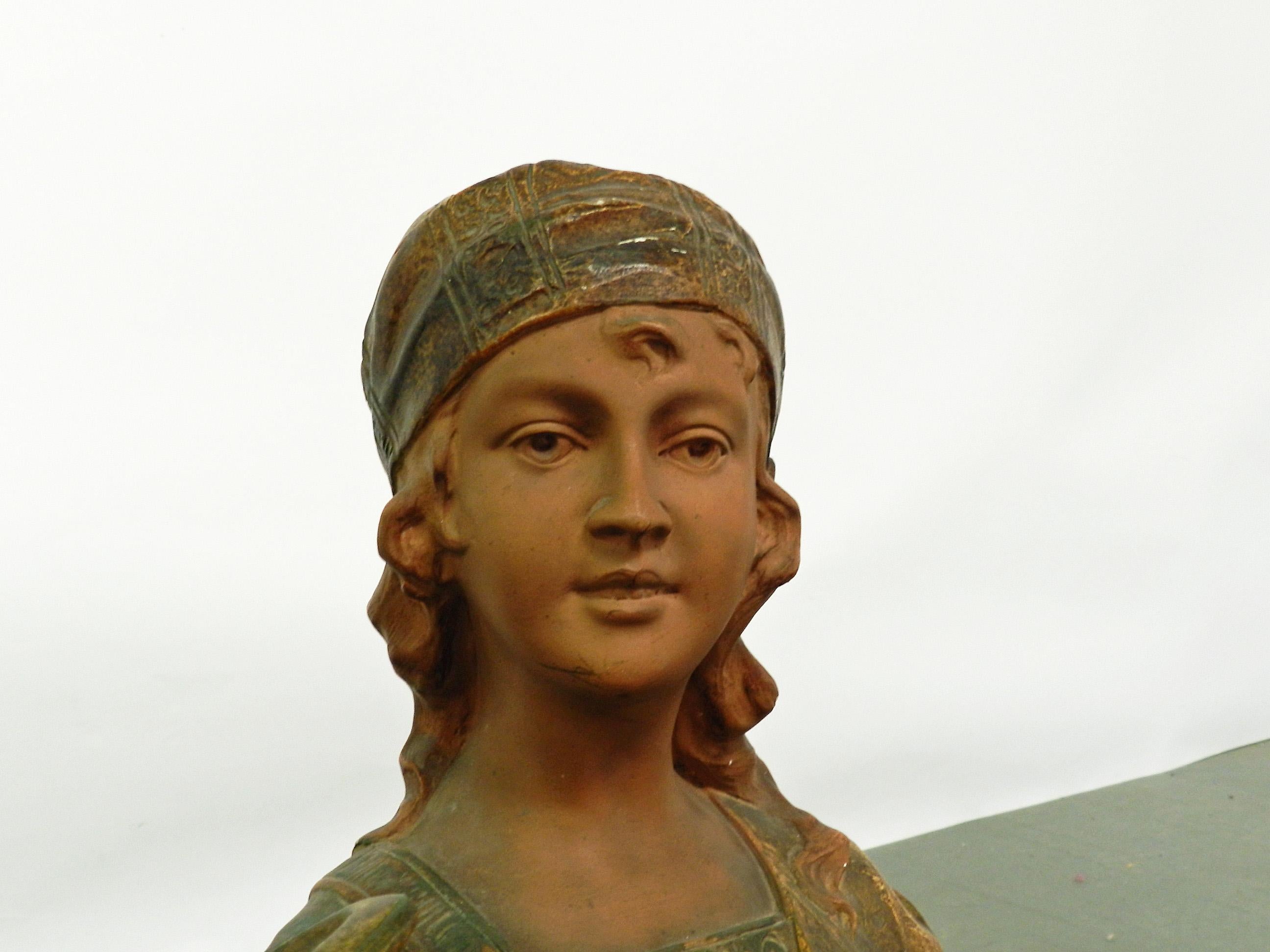 European Rebecca Bust in Patinated Plaster, Art Nouveau Period, Signed Pirolli For Sale