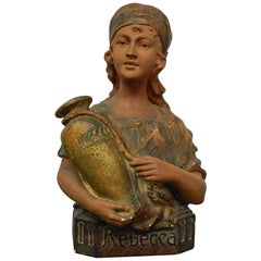Rebecca Bust in Patinated Plaster, Art Nouveau Period, Signed Pirolli