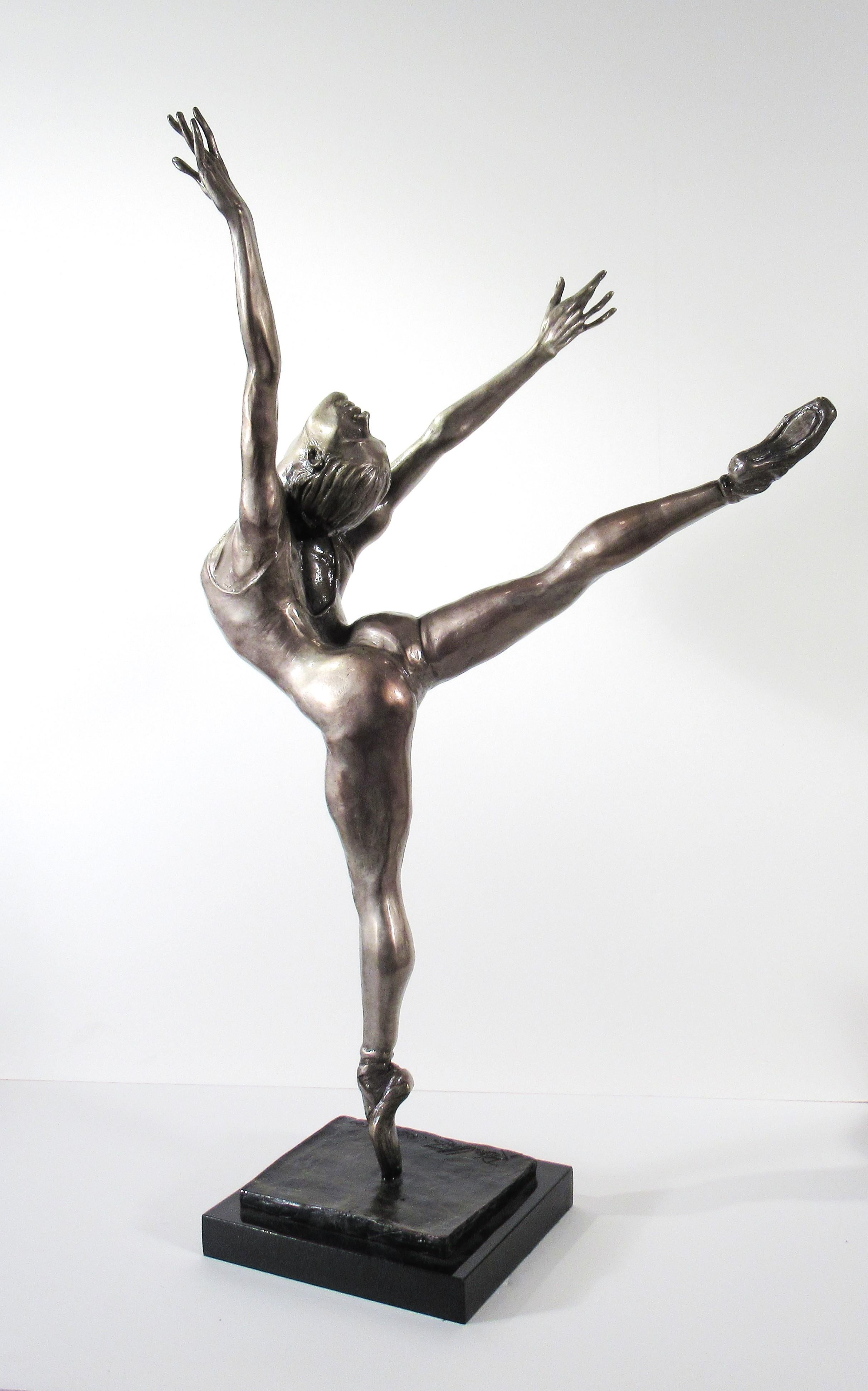 Arabesque, Ballet Dancer - Gold Figurative Sculpture by Rebecca Clark