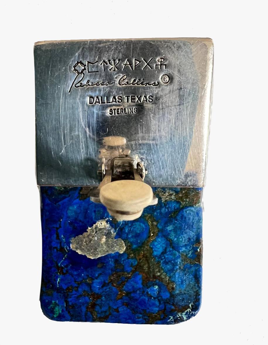 Rebecca Collins Azurite & Glass Clip-On Earrings In Good Condition For Sale In New York, NY