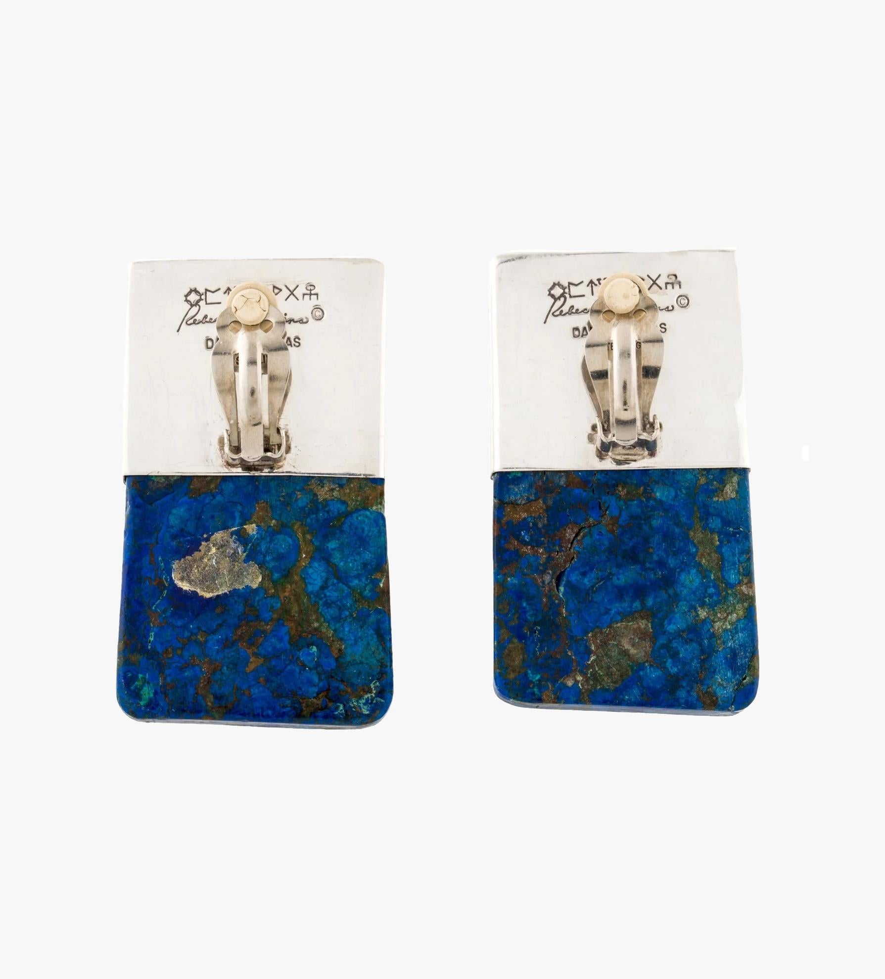Women's or Men's Rebecca Collins Azurite & Glass Clip-On Earrings For Sale