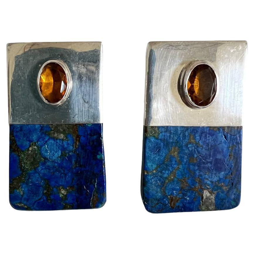 Rebecca Collins Azurite & Glass Clip-On Earrings For Sale